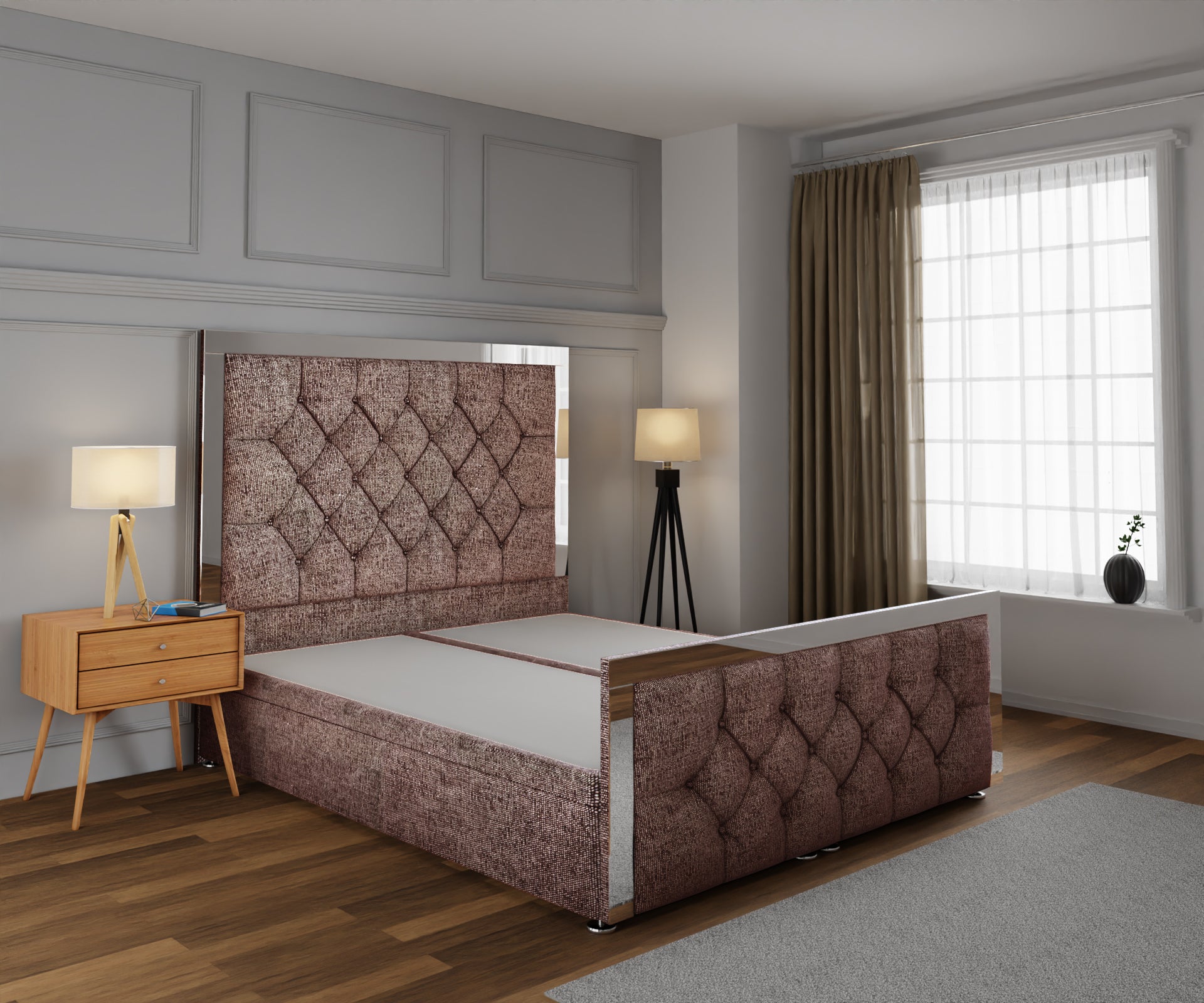 Chesterfield Mirrored Ottoman Storage Divan Bed Base And Headboard With Footboard