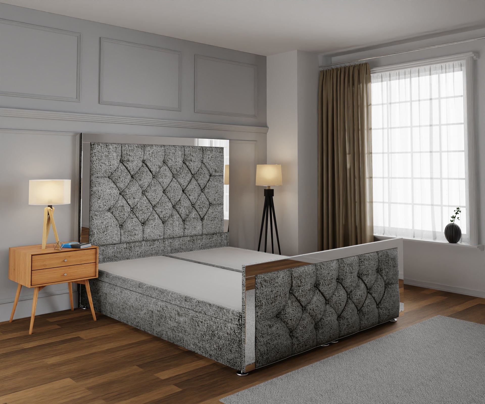 Chesterfield Mirrored Ottoman Storage Divan Bed Base And Headboard With Footboard