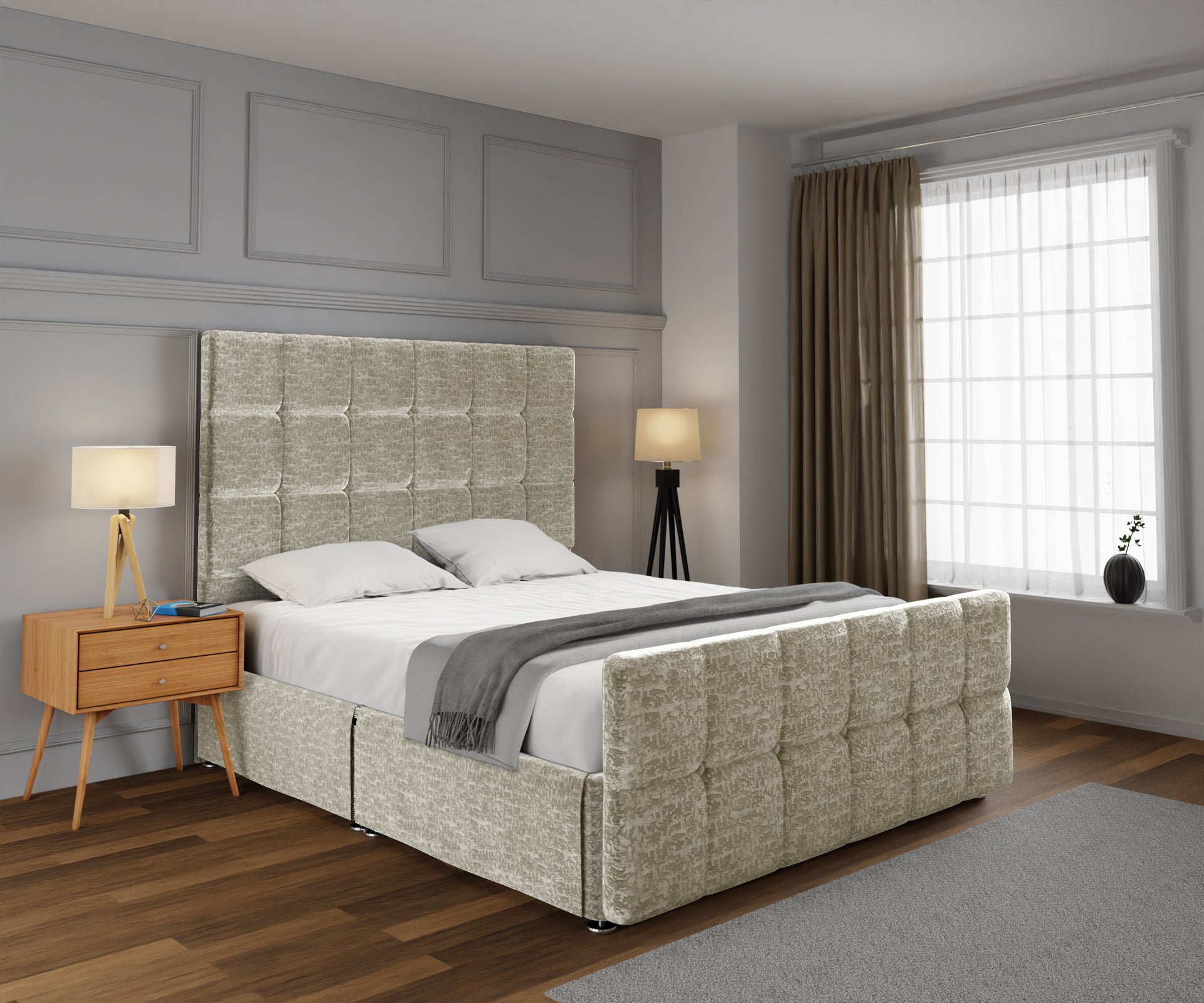 Amber Open Storage Divan Bed Set With Footboard