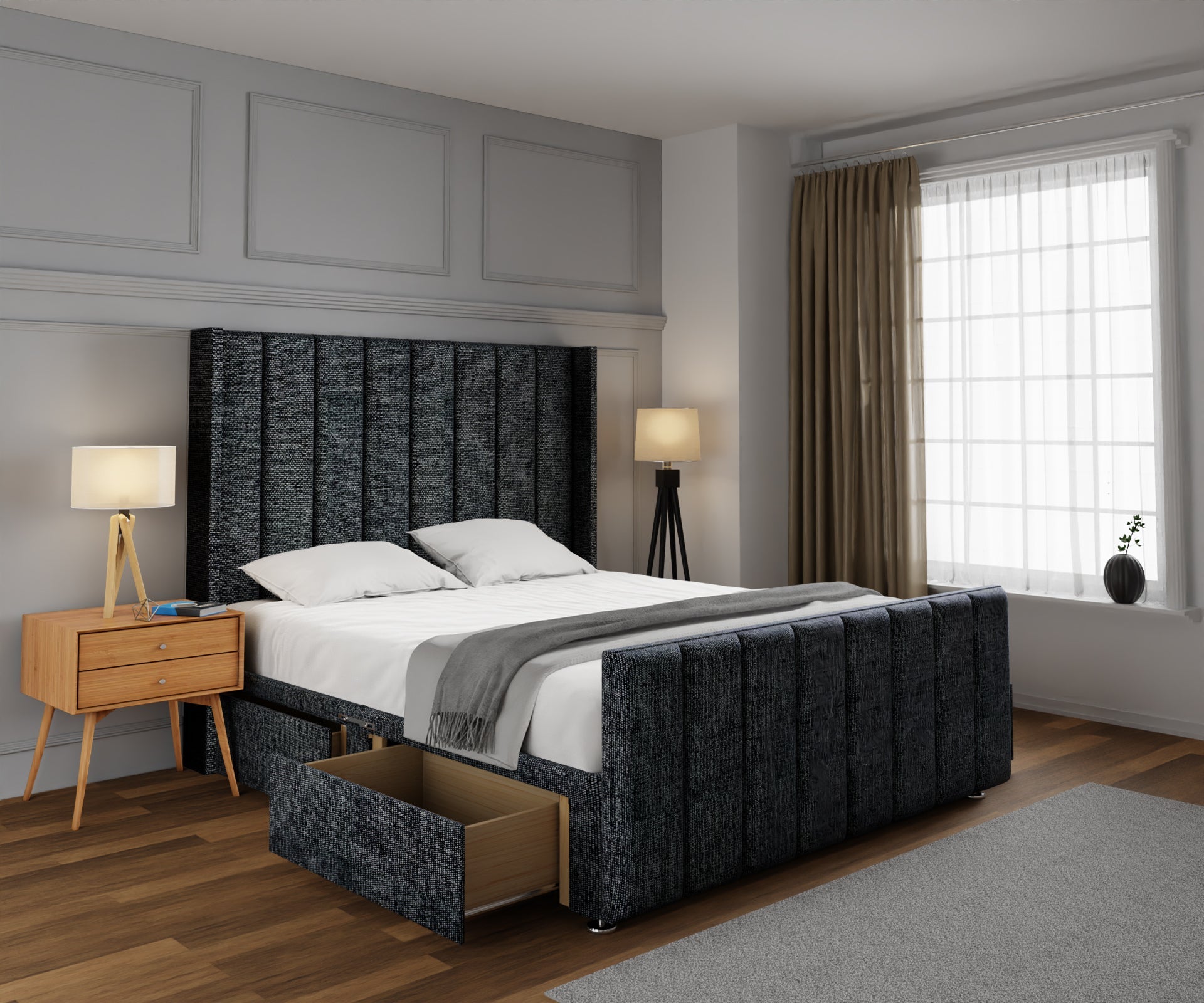Amelia Line Winged Divan Bed Set With Footboard