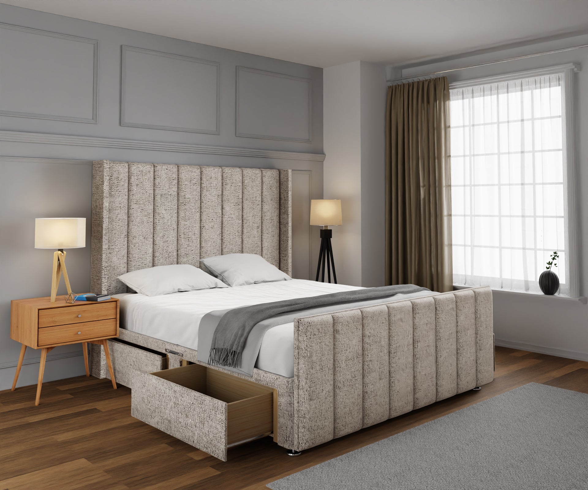 Amelia Line Winged Divan Bed Set With Footboard