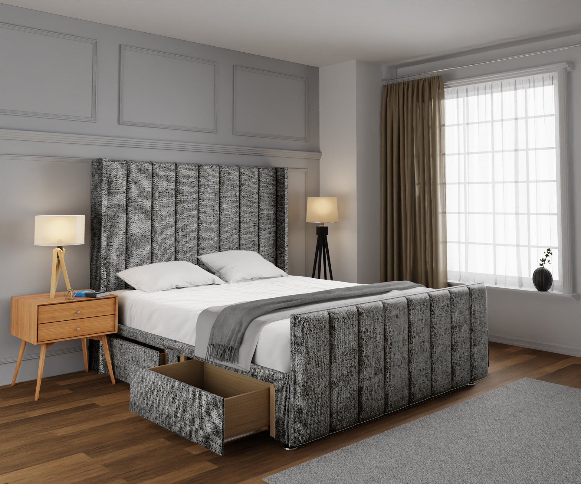 Amelia Line Winged Divan Bed Set With Footboard