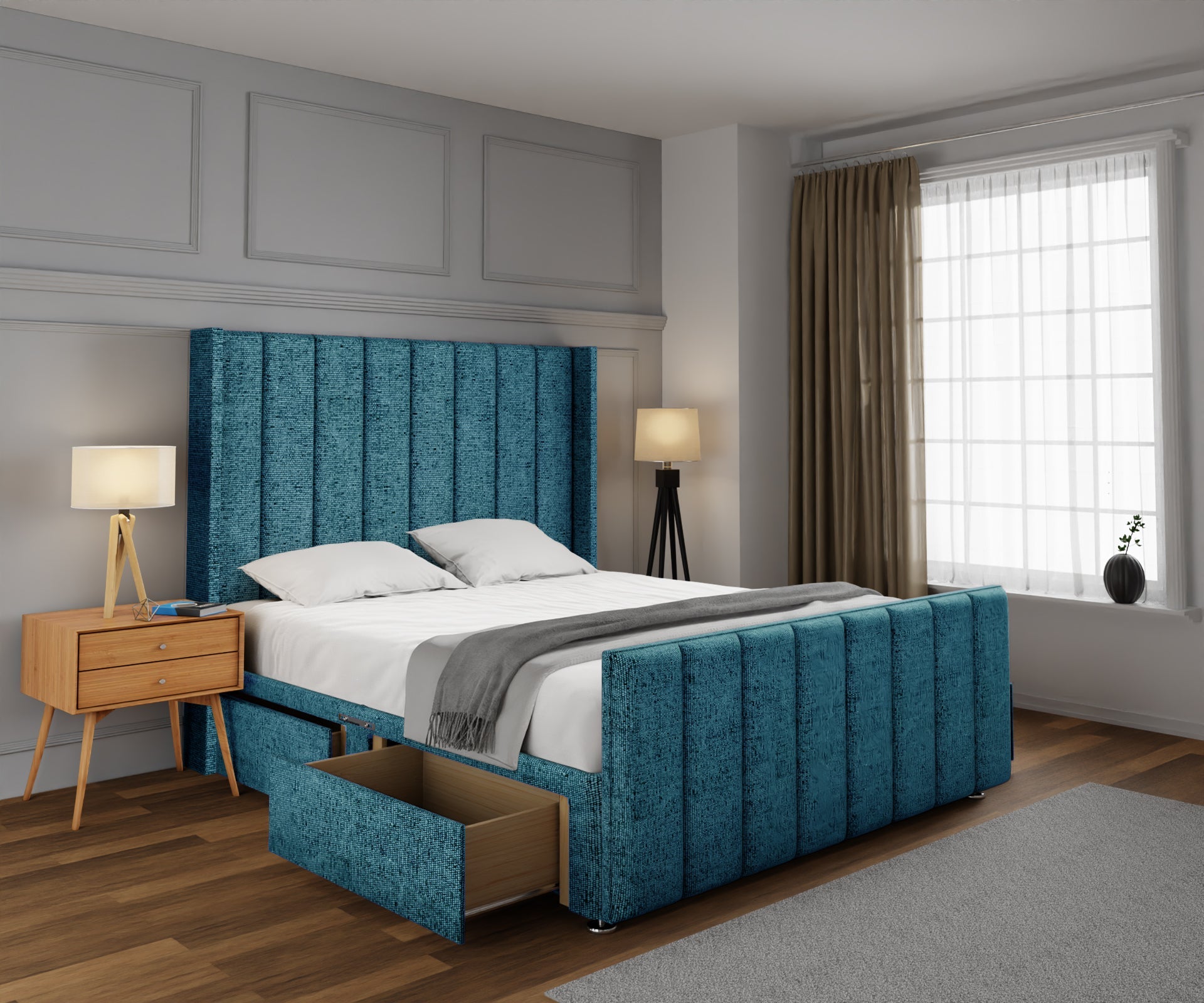 Amelia Line Winged Divan Bed Set With Footboard