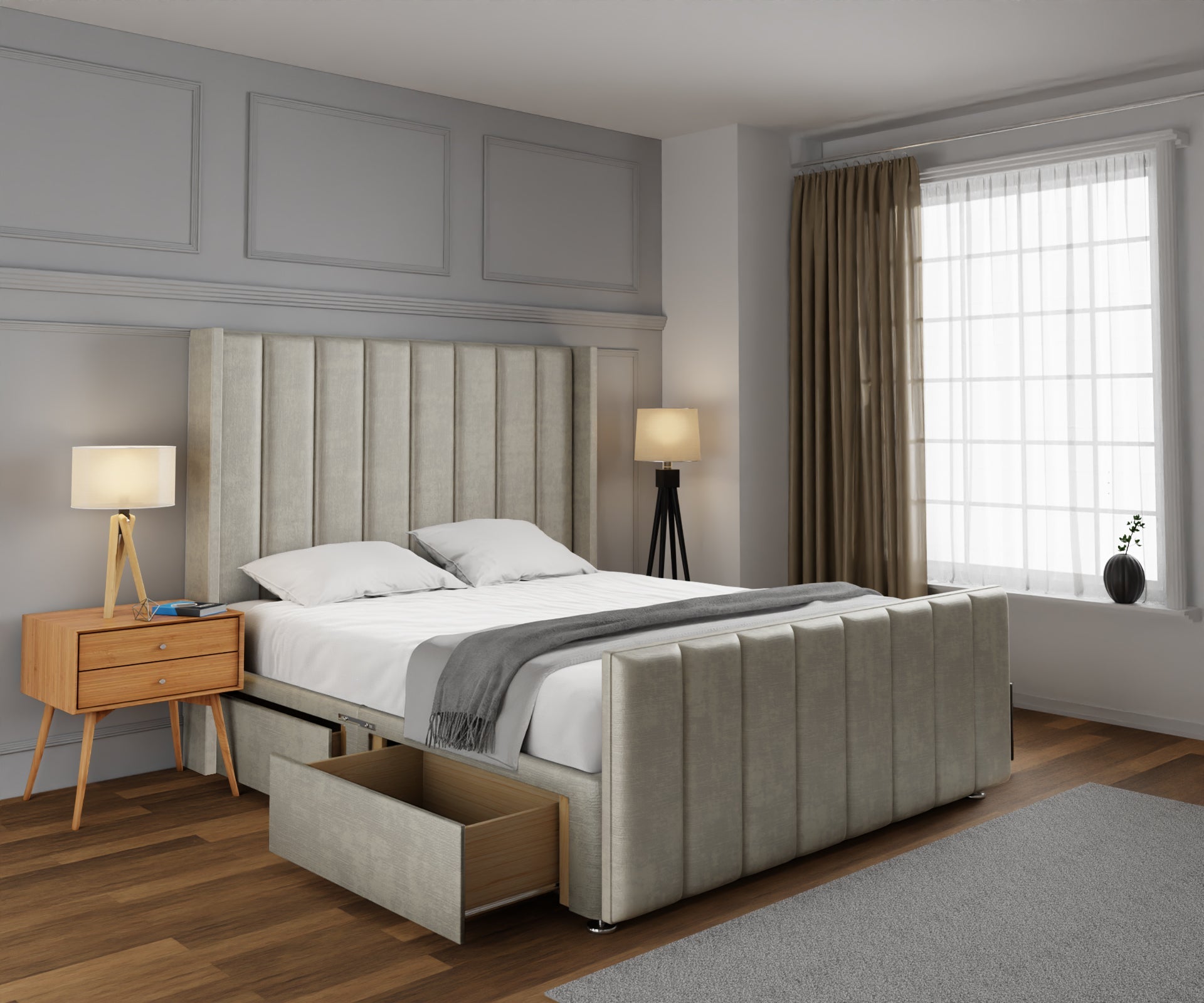 Amelia Line Winged Divan Bed Set With Footboard