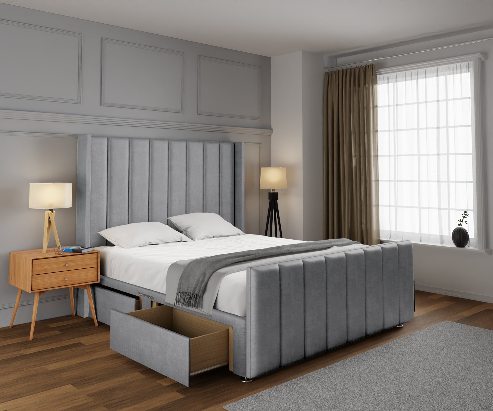 Amelia Line Winged Divan Bed Set With Footboard