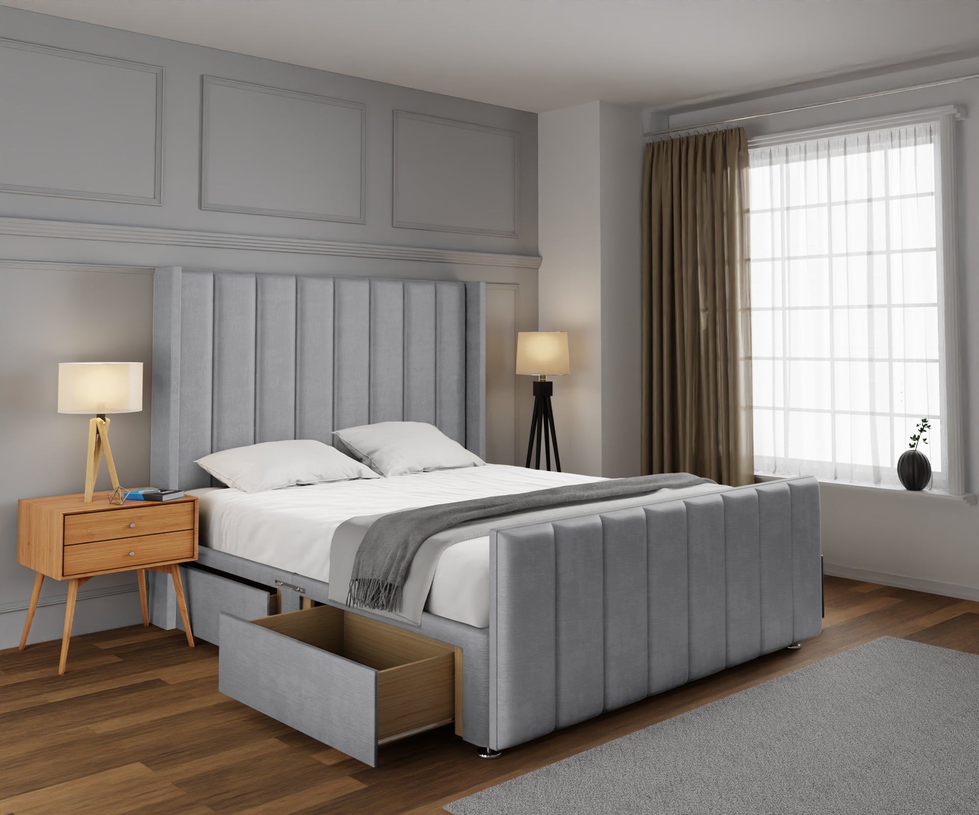 Amelia Line Winged Divan Bed Set With Footboard