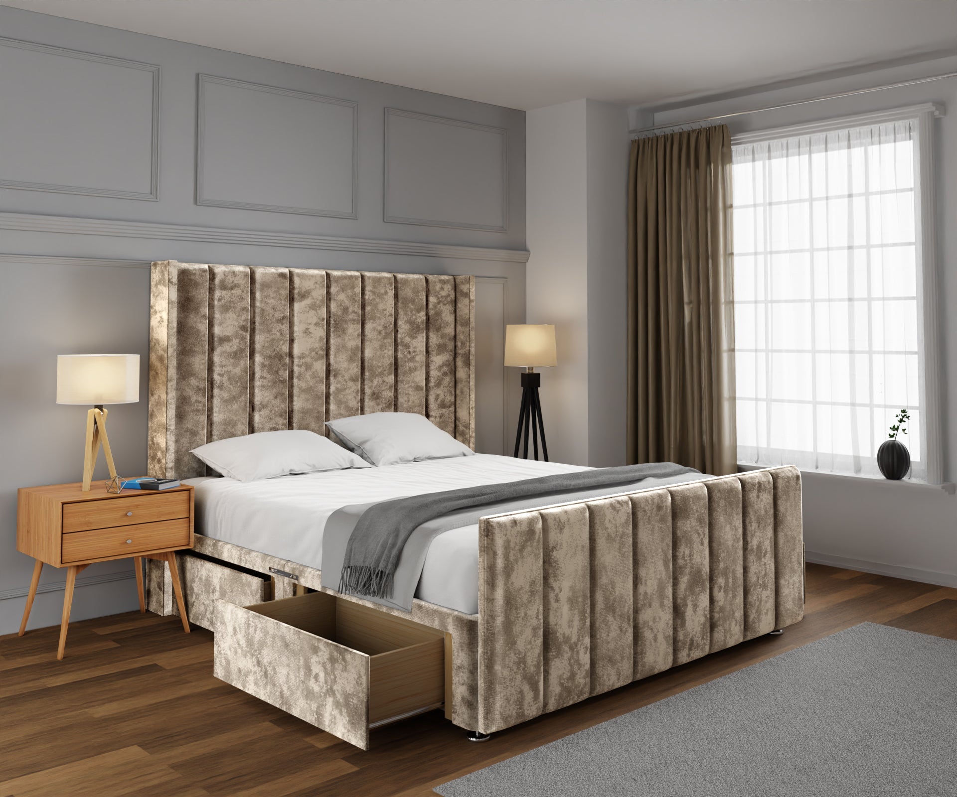 Amelia Line Winged Divan Bed Set With Footboard