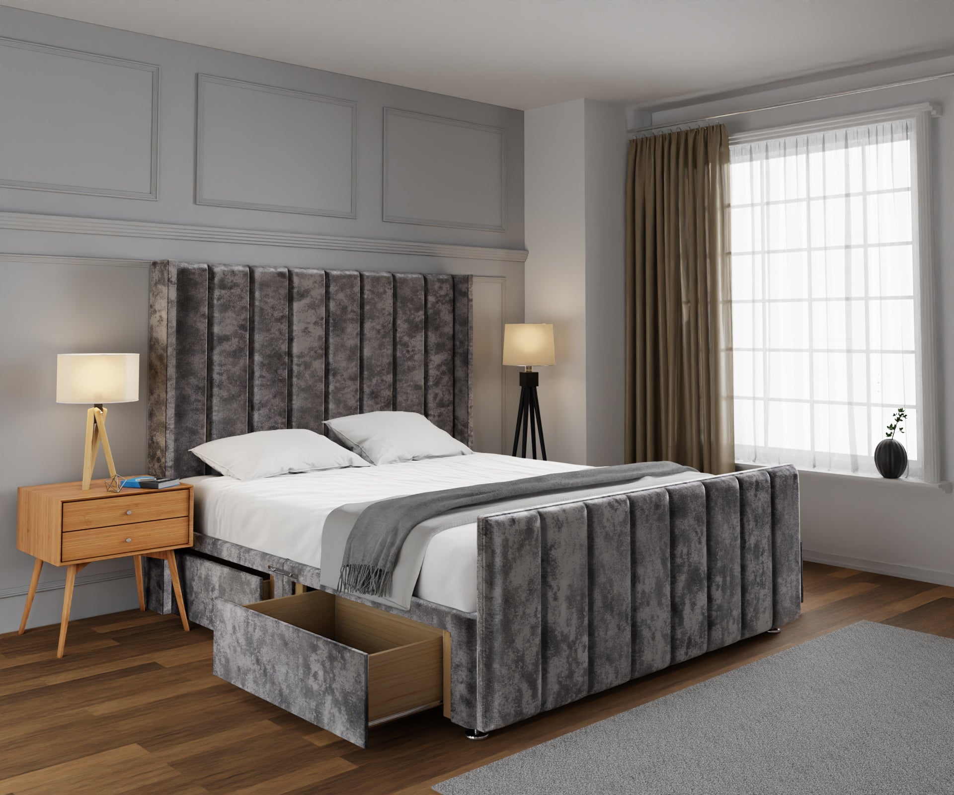 Amelia Line Winged Divan Bed Set With Footboard