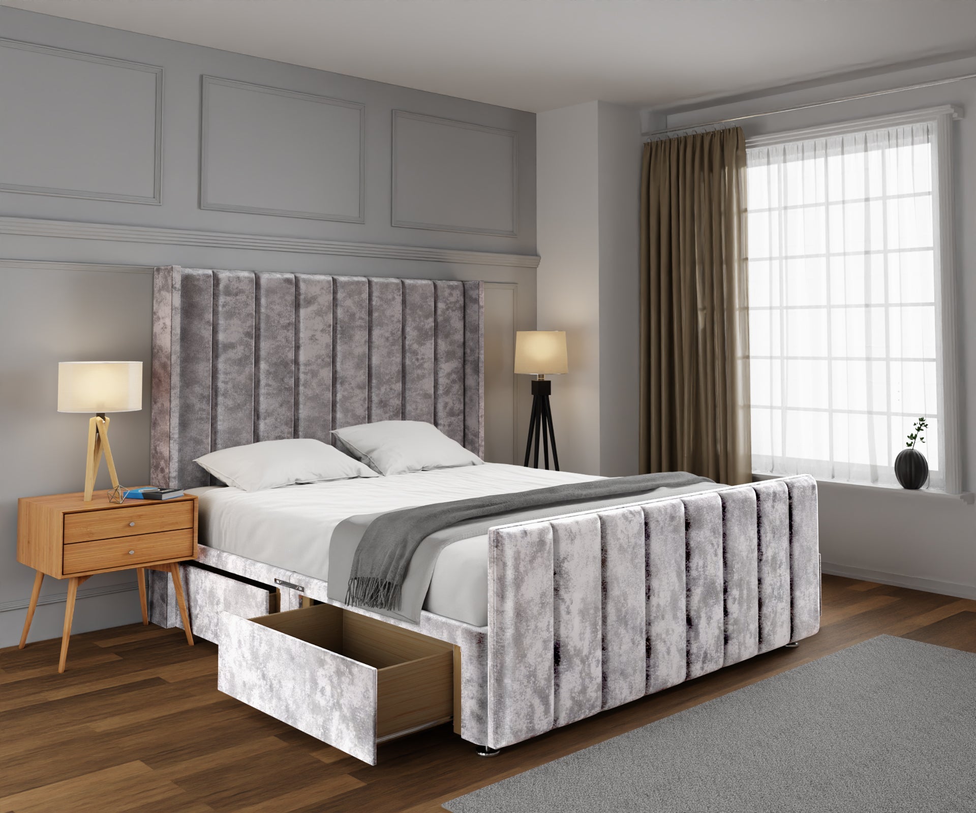 Amelia Line Winged Divan Bed Set With Footboard