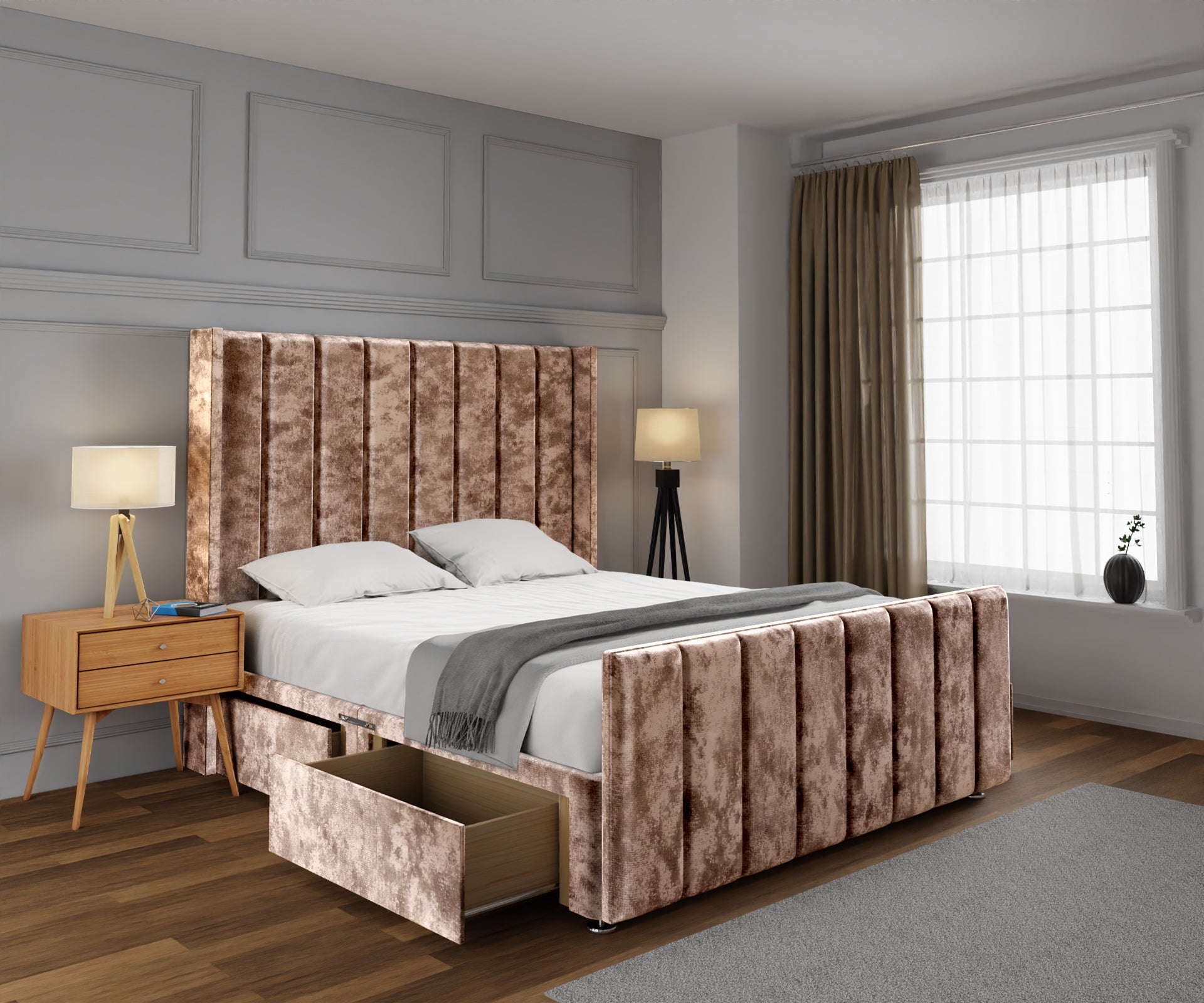 Amelia Line Winged Divan Bed Set With Footboard