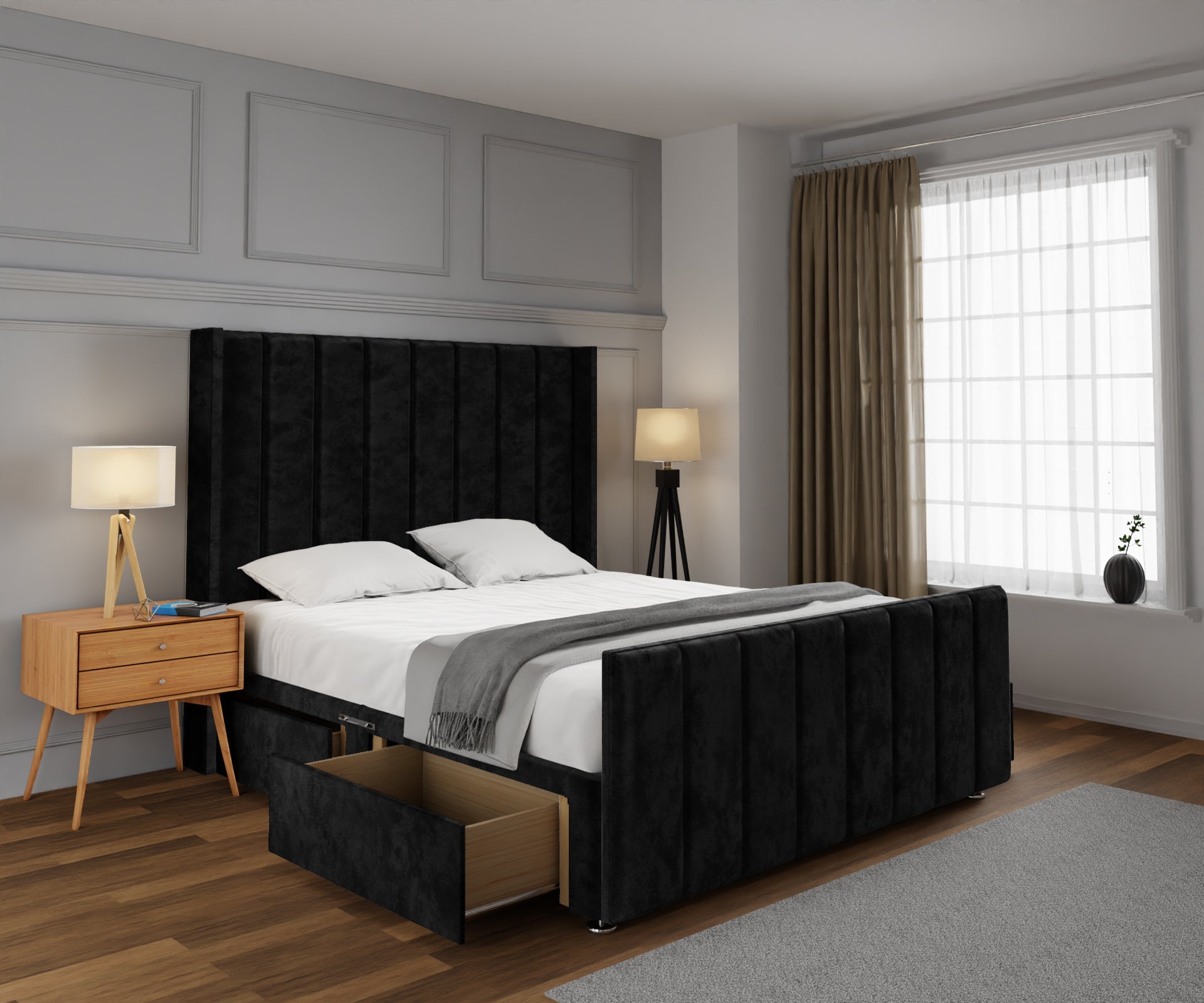 Amelia Line Winged Divan Bed Set With Footboard