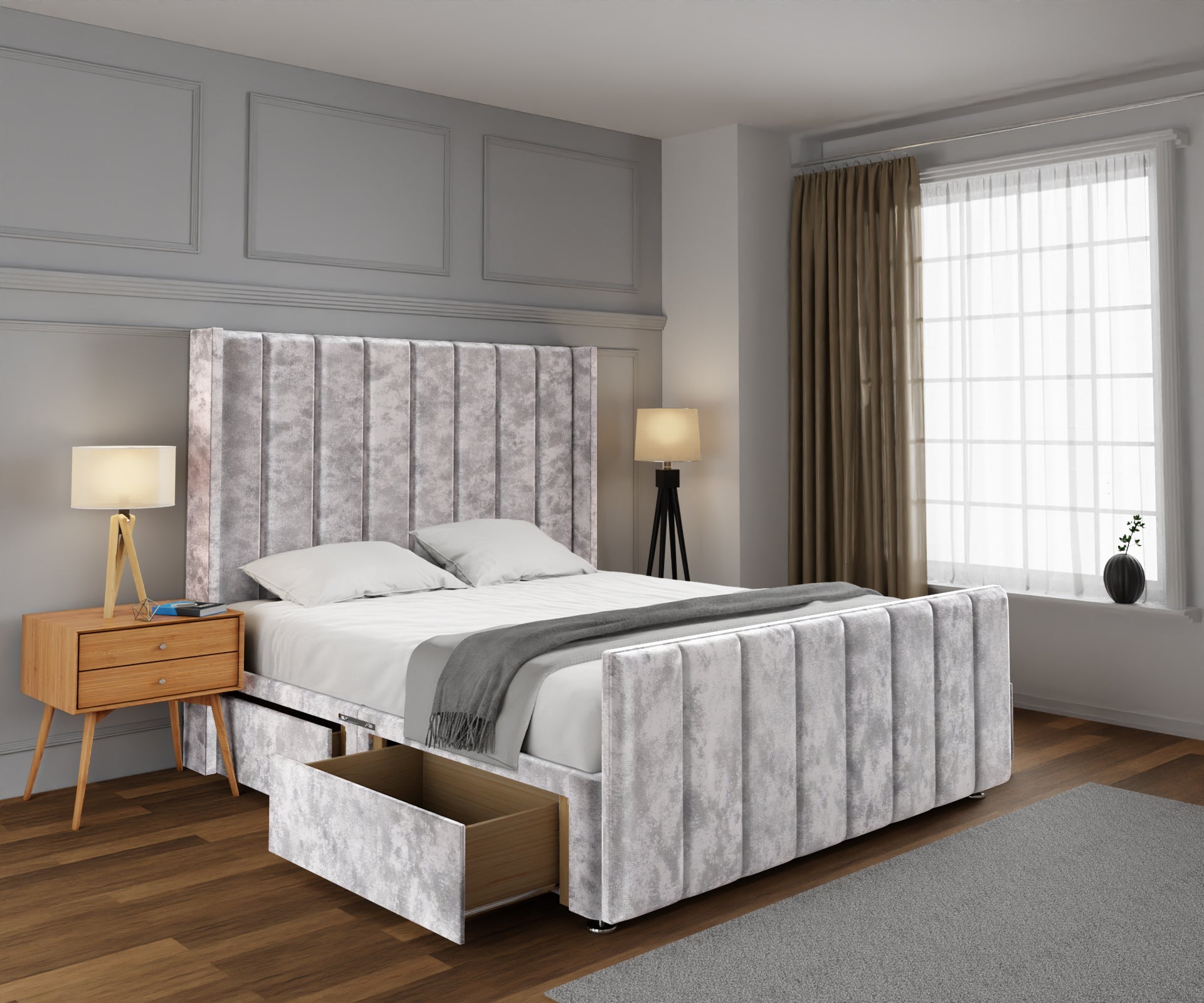 Amelia Line Winged Divan Bed Set With Footboard