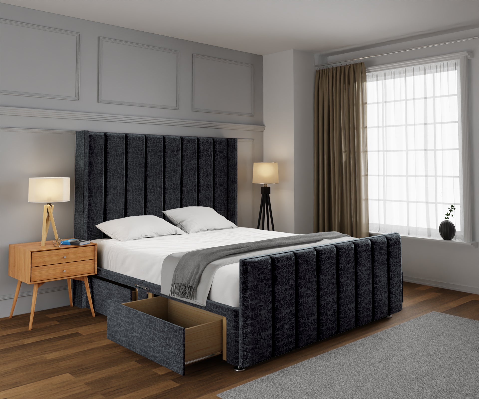 Amelia Line Winged Divan Bed Set With Footboard