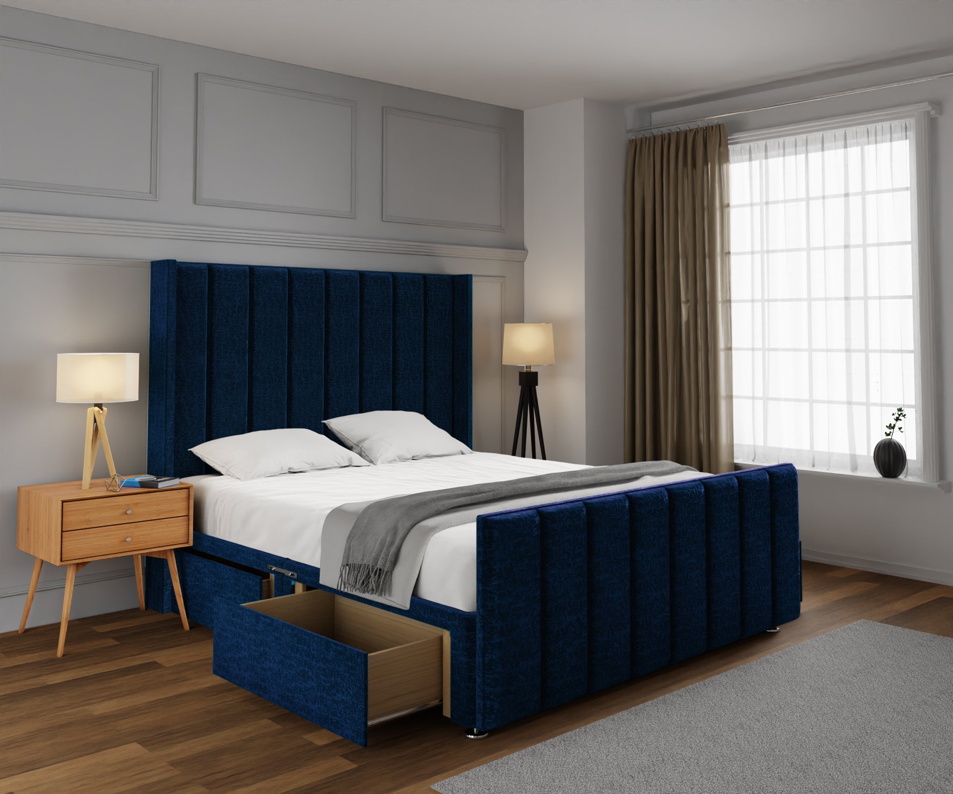 Amelia Line Winged Divan Bed Set With Footboard