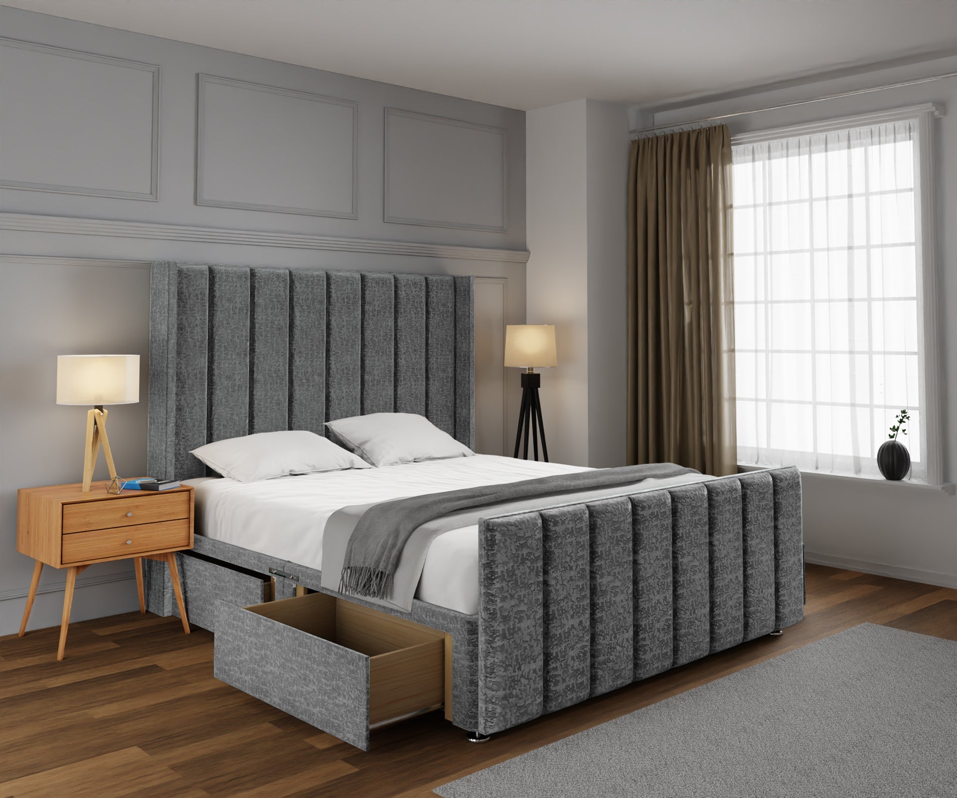 Amelia Line Winged Divan Bed Set With Footboard