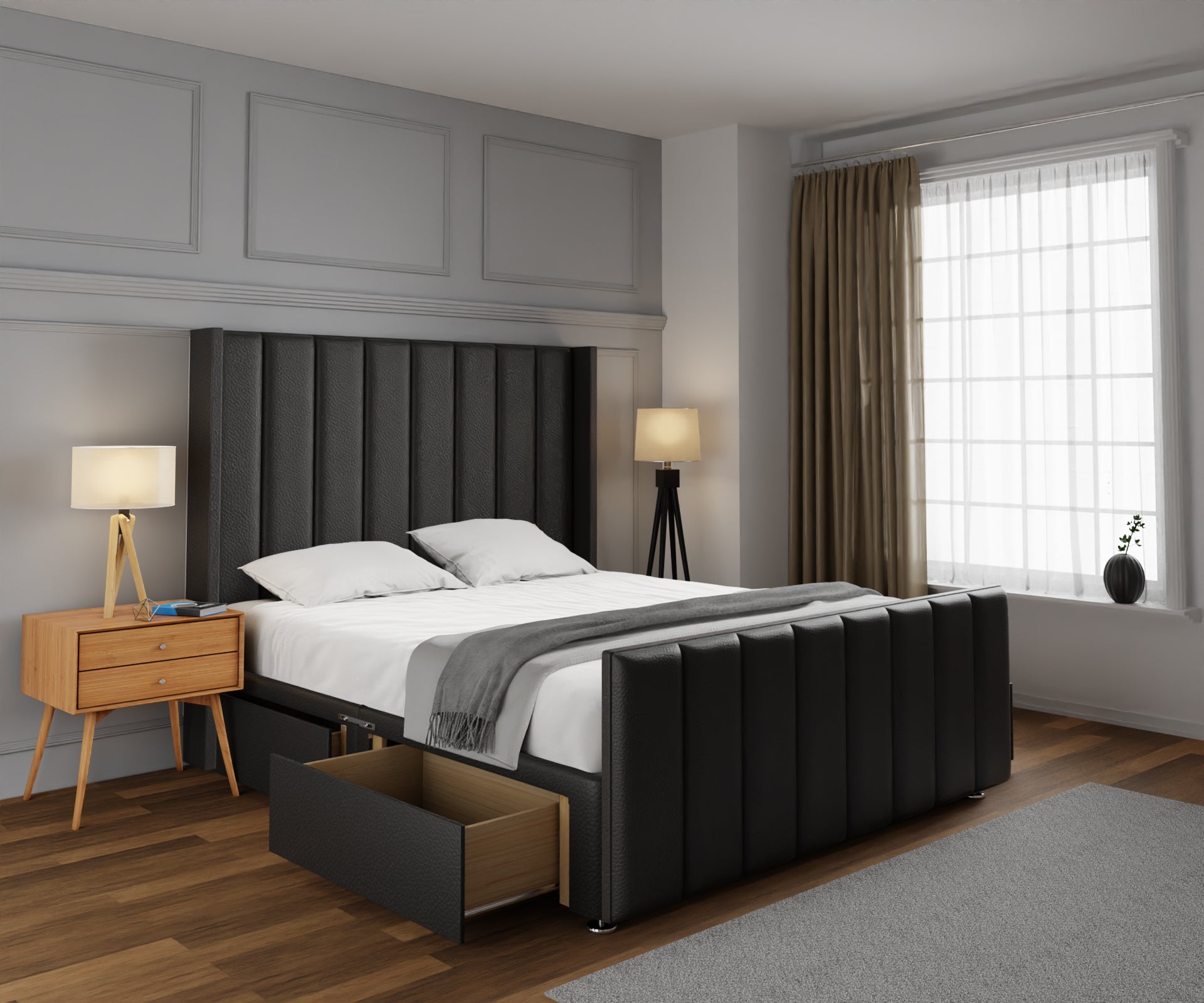 Amelia Line Winged Divan Bed Set With Footboard