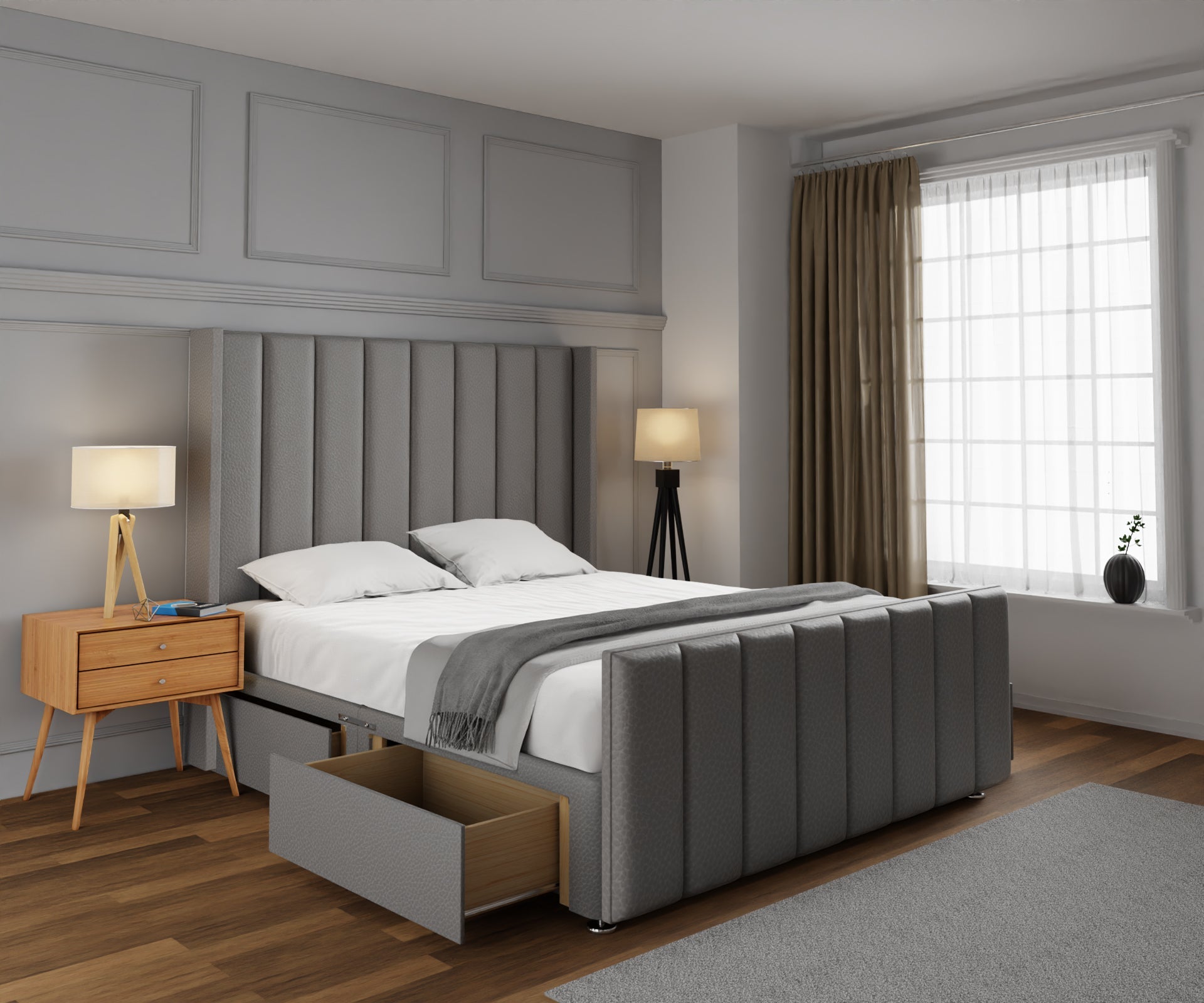 Amelia Line Winged Divan Bed Set With Footboard