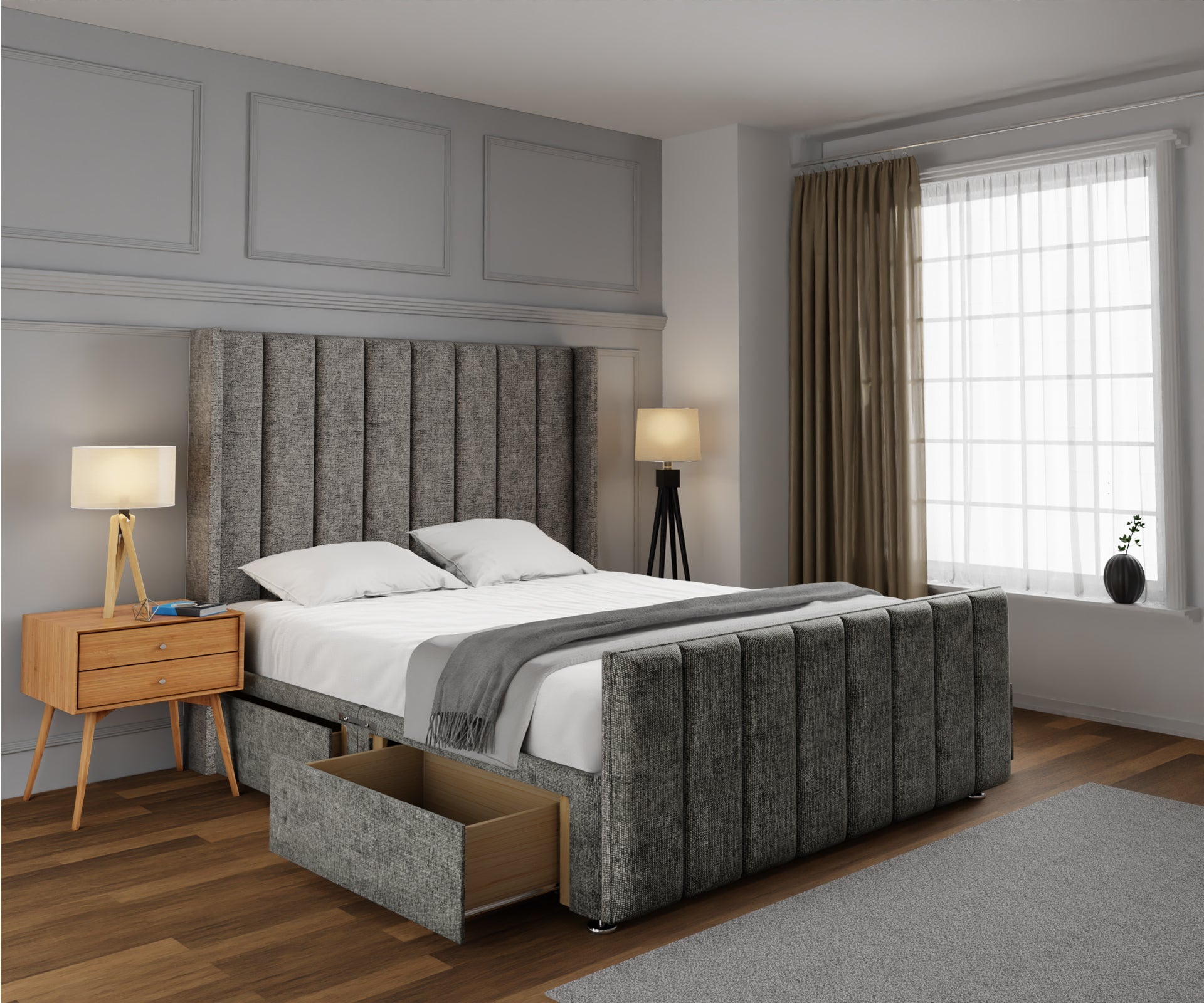 Amelia Line Winged Divan Bed Set With Footboard