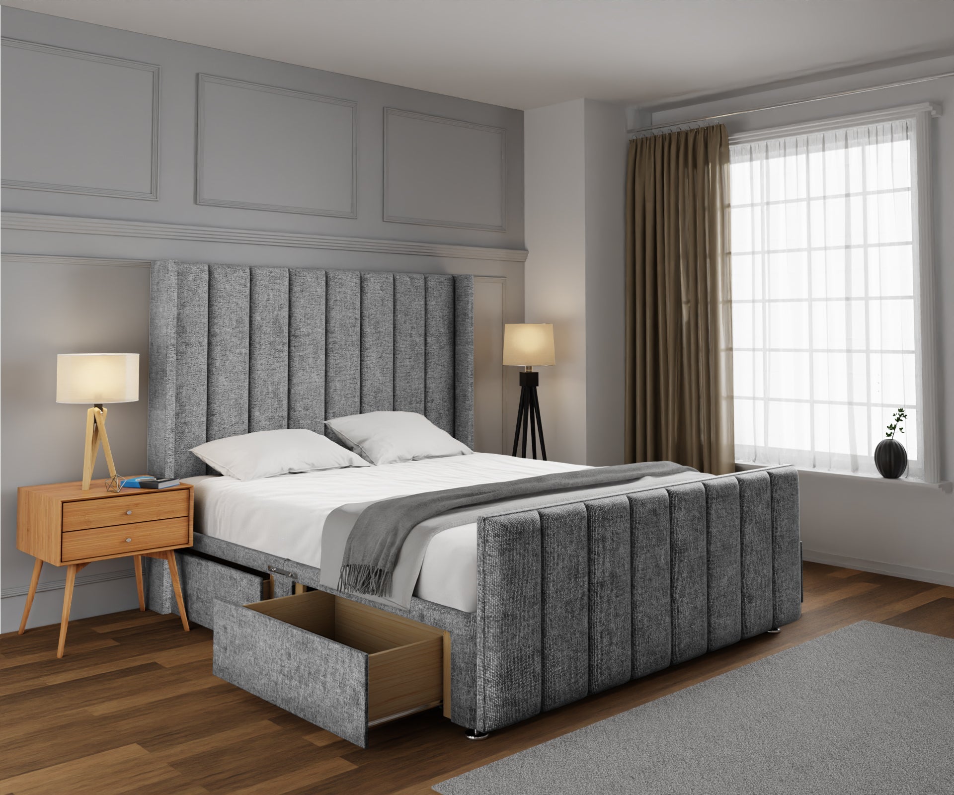 Amelia Line Winged Divan Bed Set With Footboard