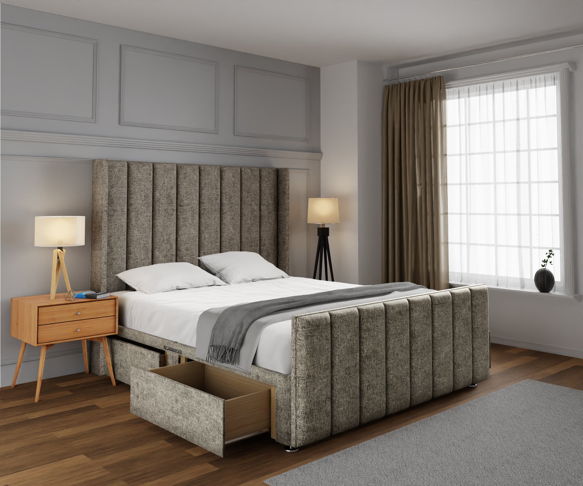 Amelia Line Winged Divan Bed Set With Footboard