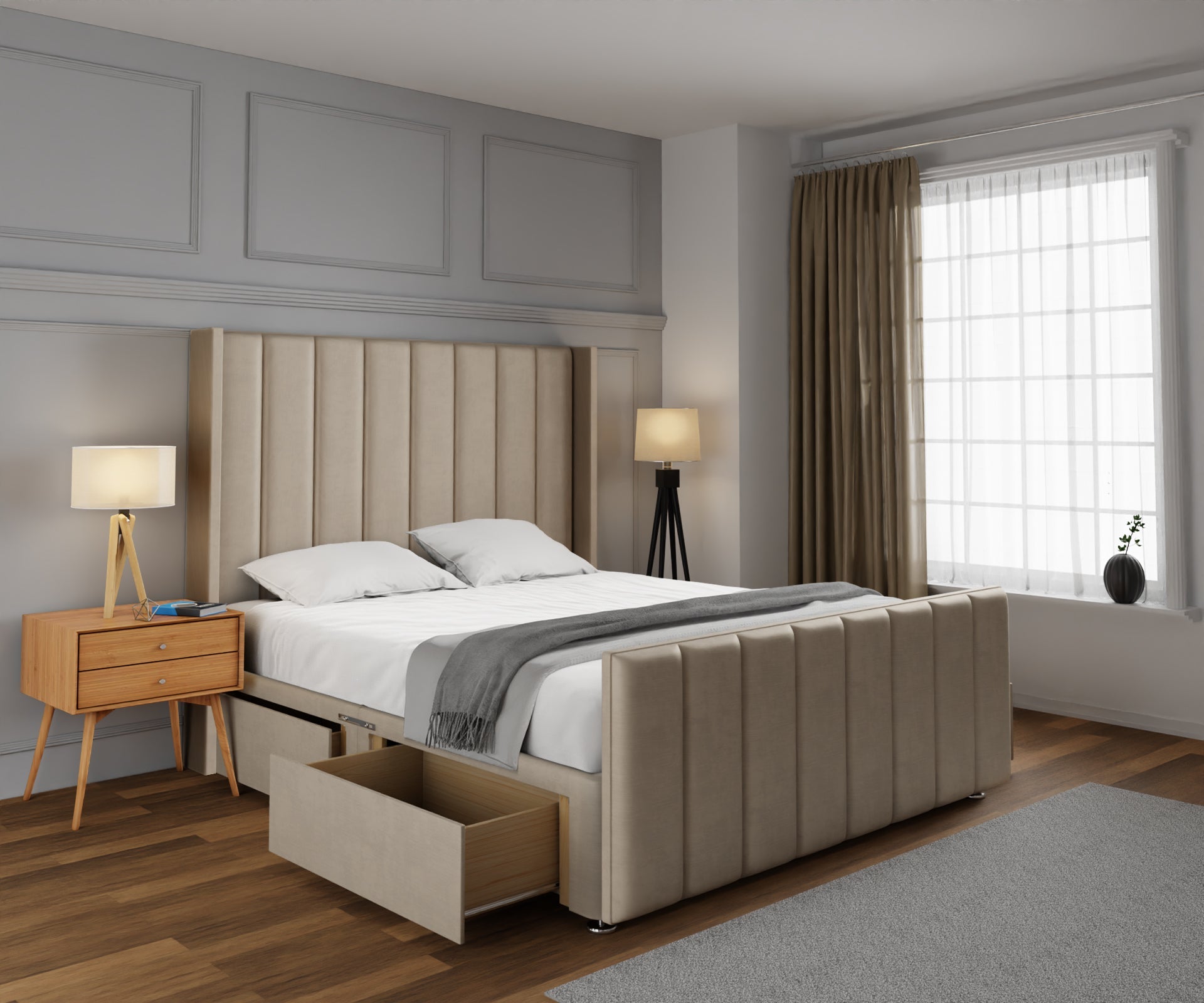 Amelia Line Winged Divan Bed Set With Footboard