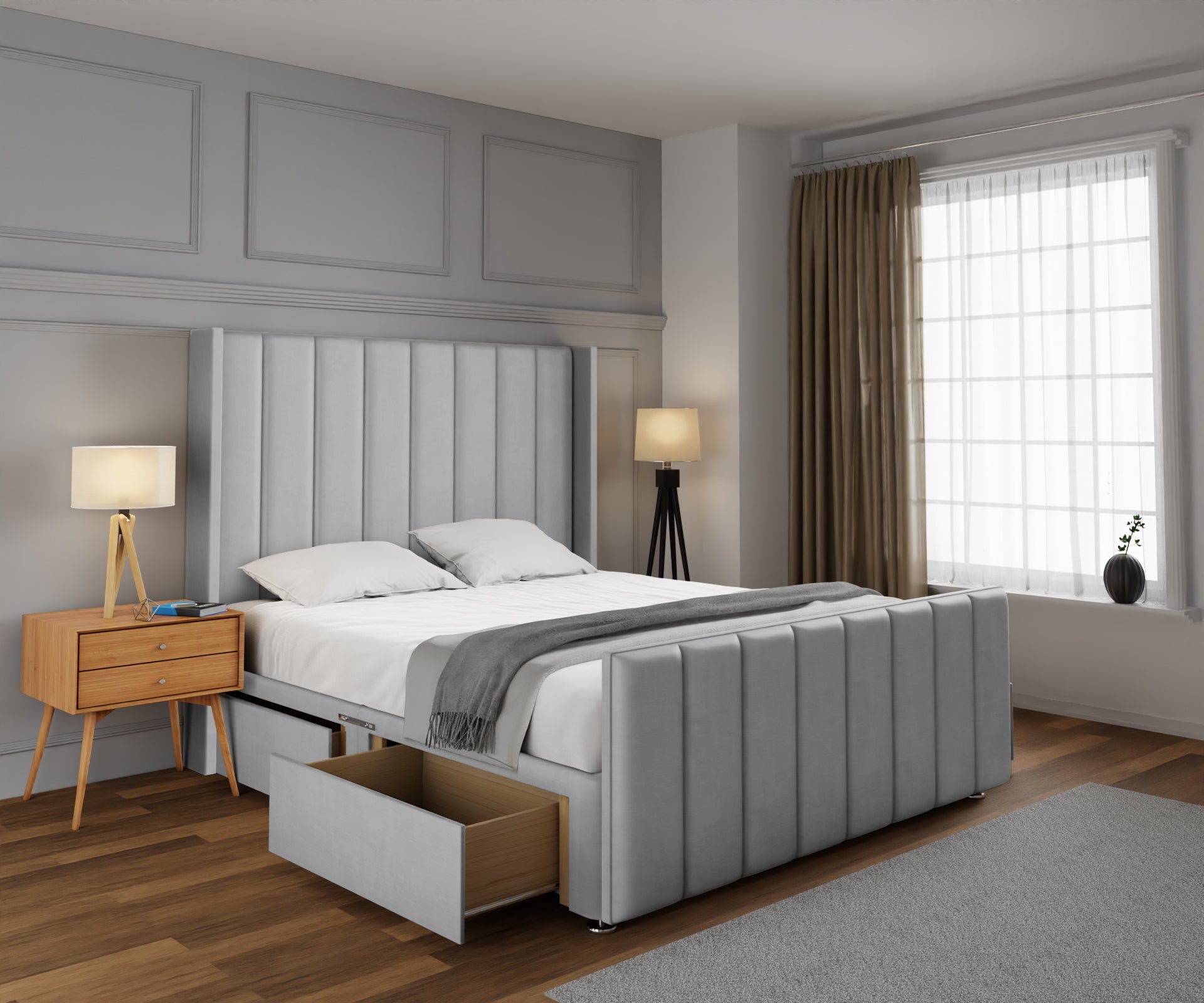 Amelia Line Winged Divan Bed Set With Footboard