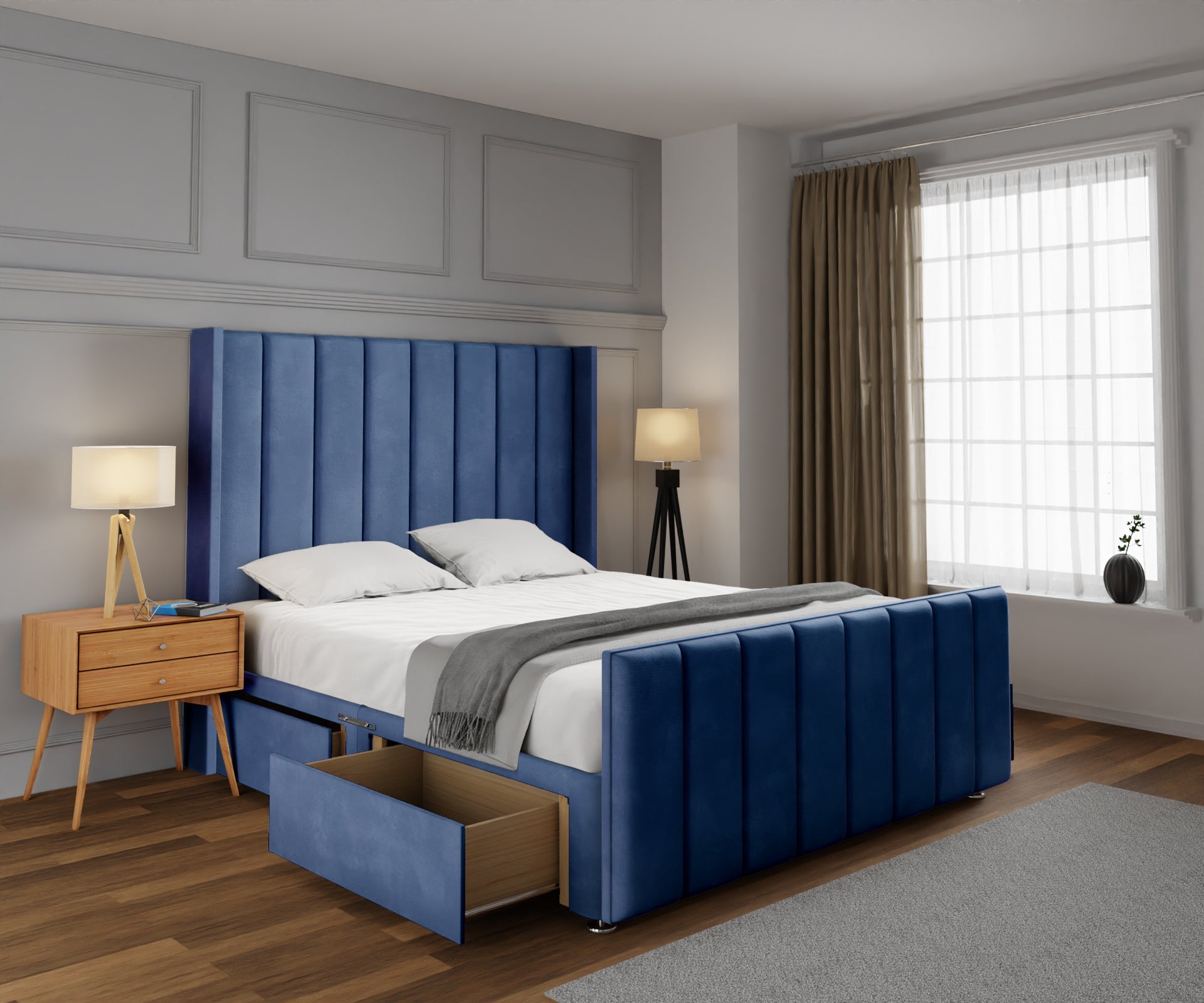 Amelia Line Winged Divan Bed Set With Footboard