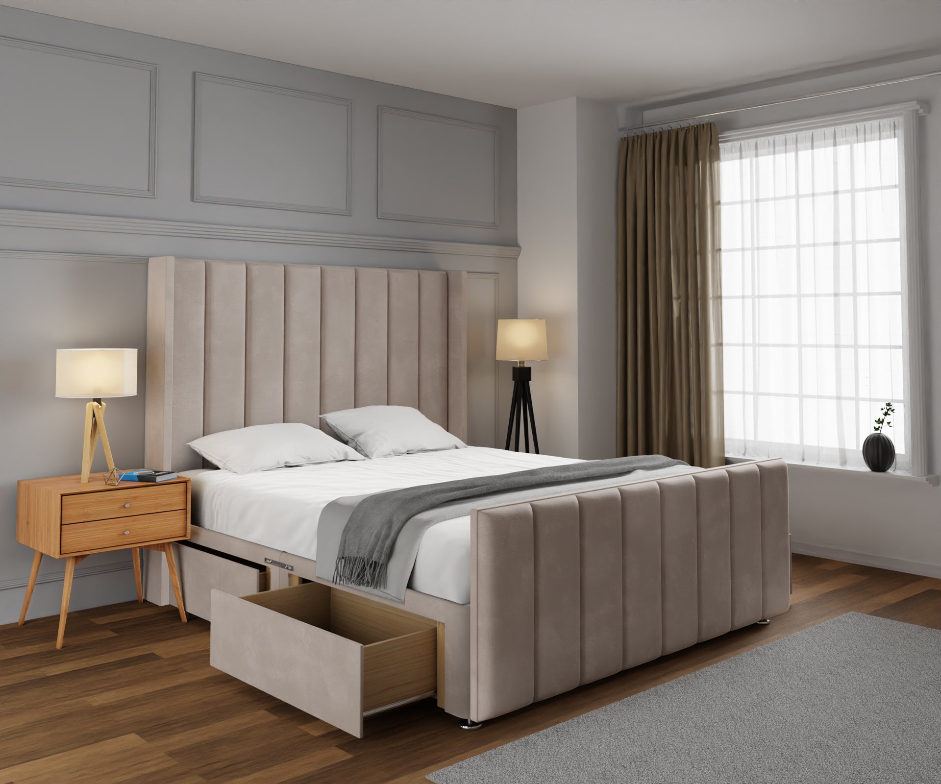 Amelia Line Winged Divan Bed Set With Footboard