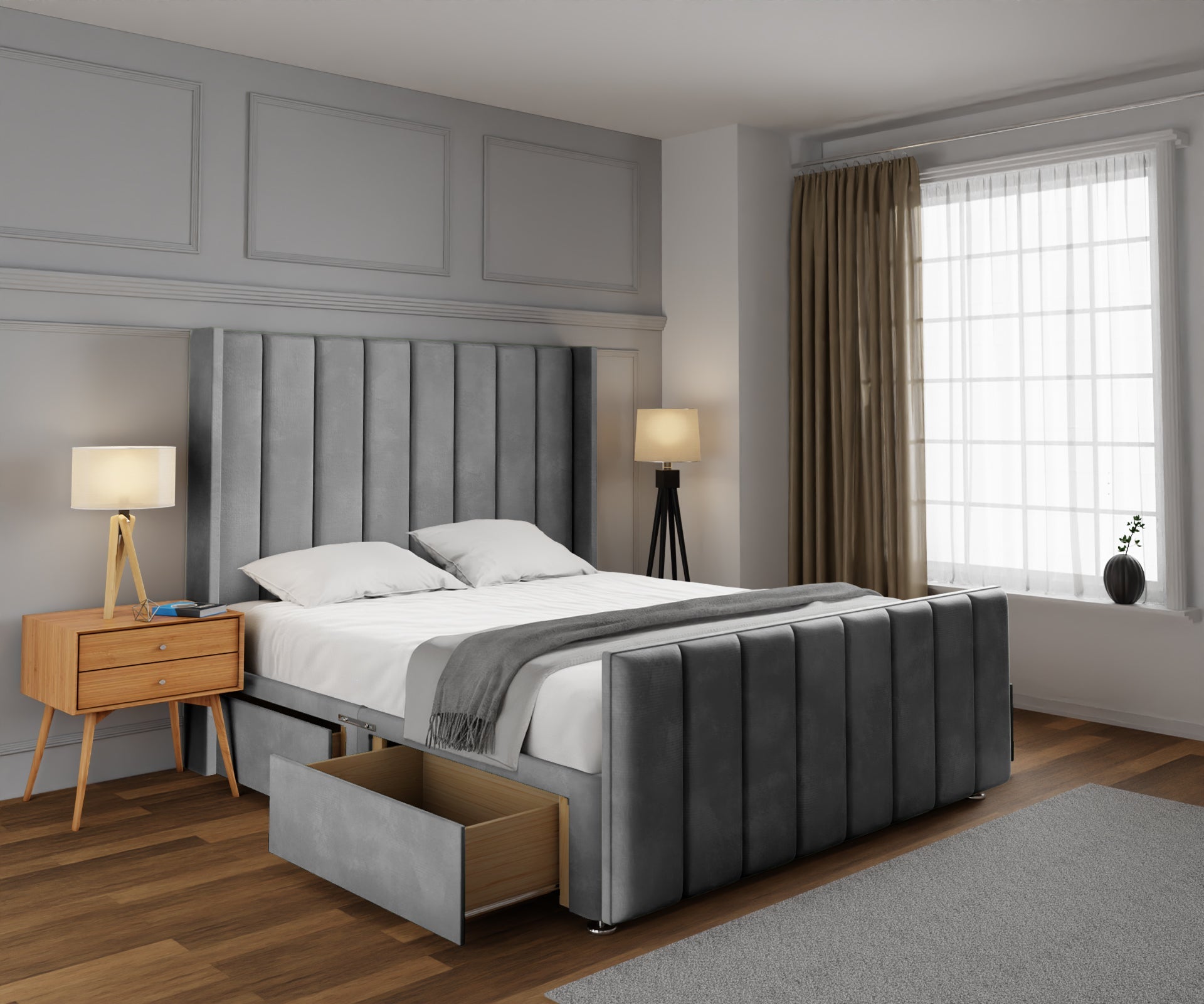 Amelia Line Winged Divan Bed Set With Footboard
