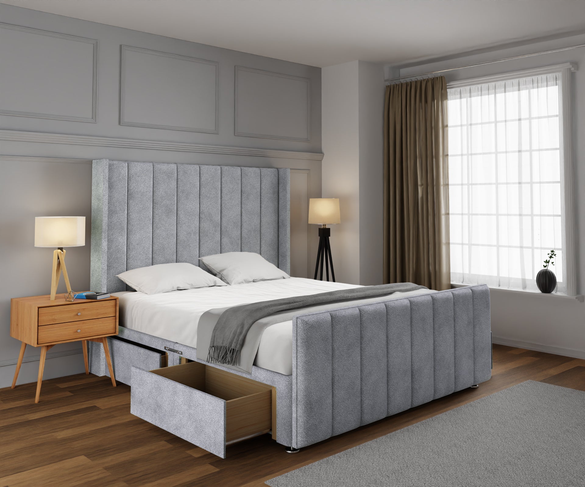 Amelia Line Winged Divan Bed Set With Footboard