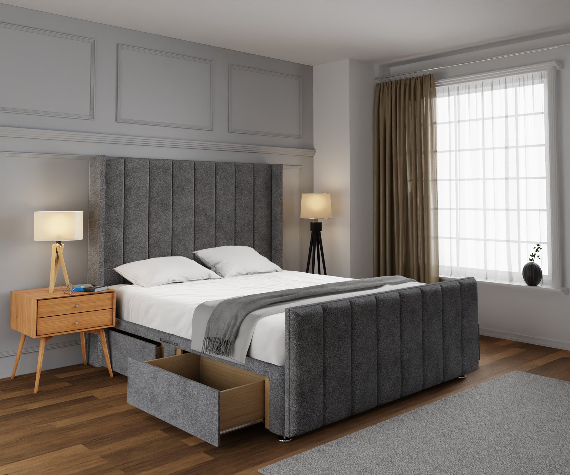 Amelia Line Winged Divan Bed Set With Footboard