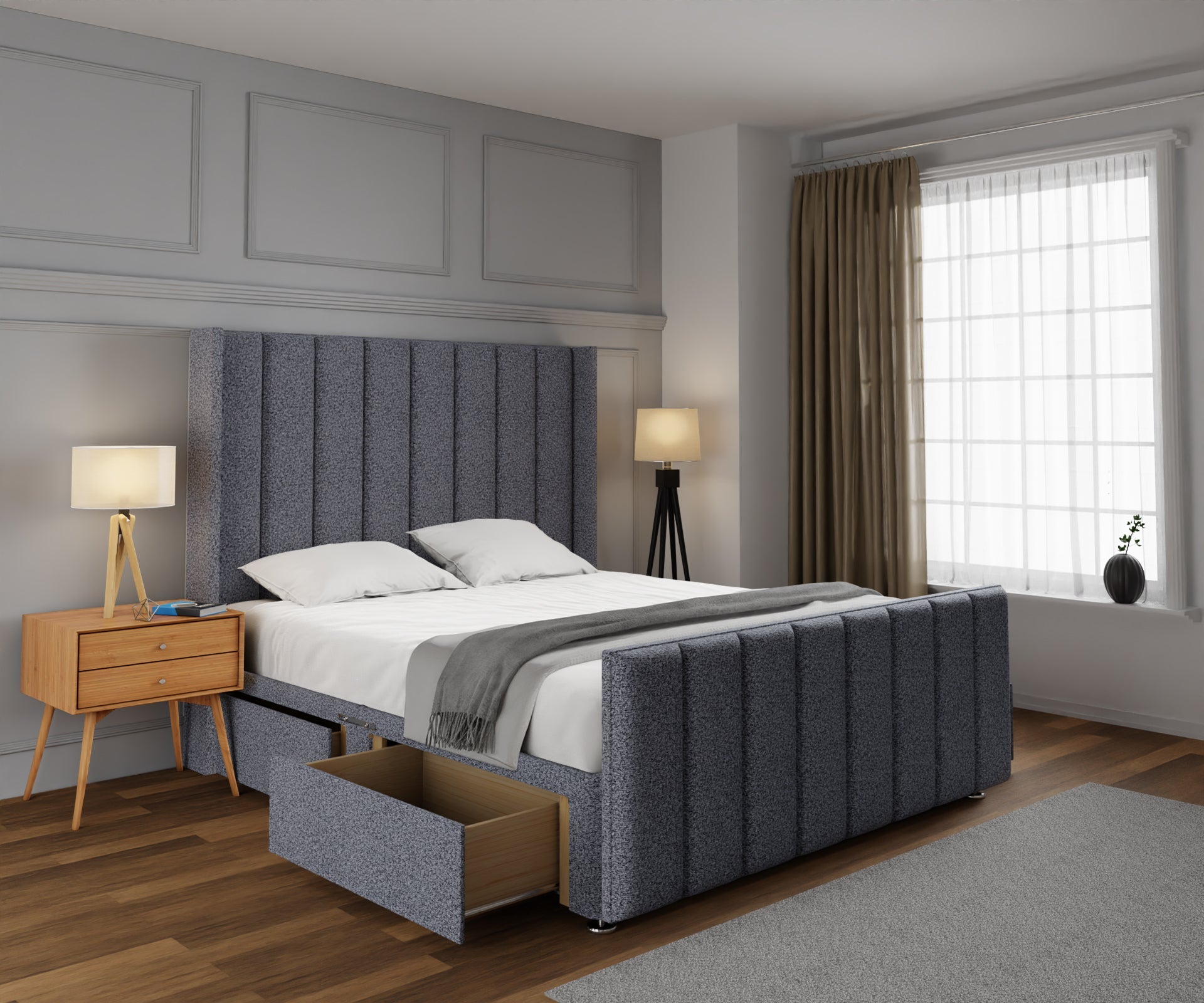Amelia Line Winged Divan Bed Set With Footboard