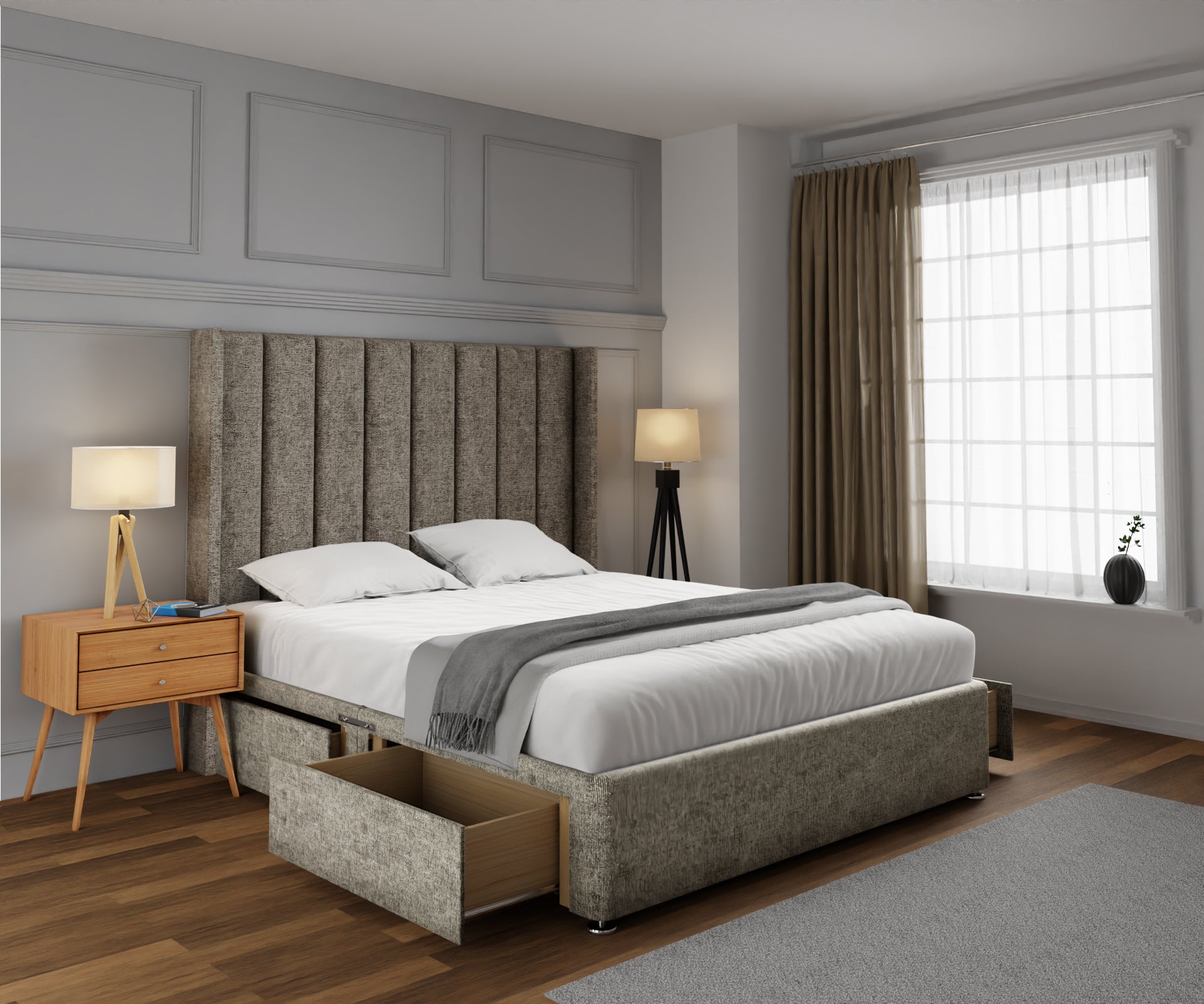 Amelia Line Winged Divan Bed Set
