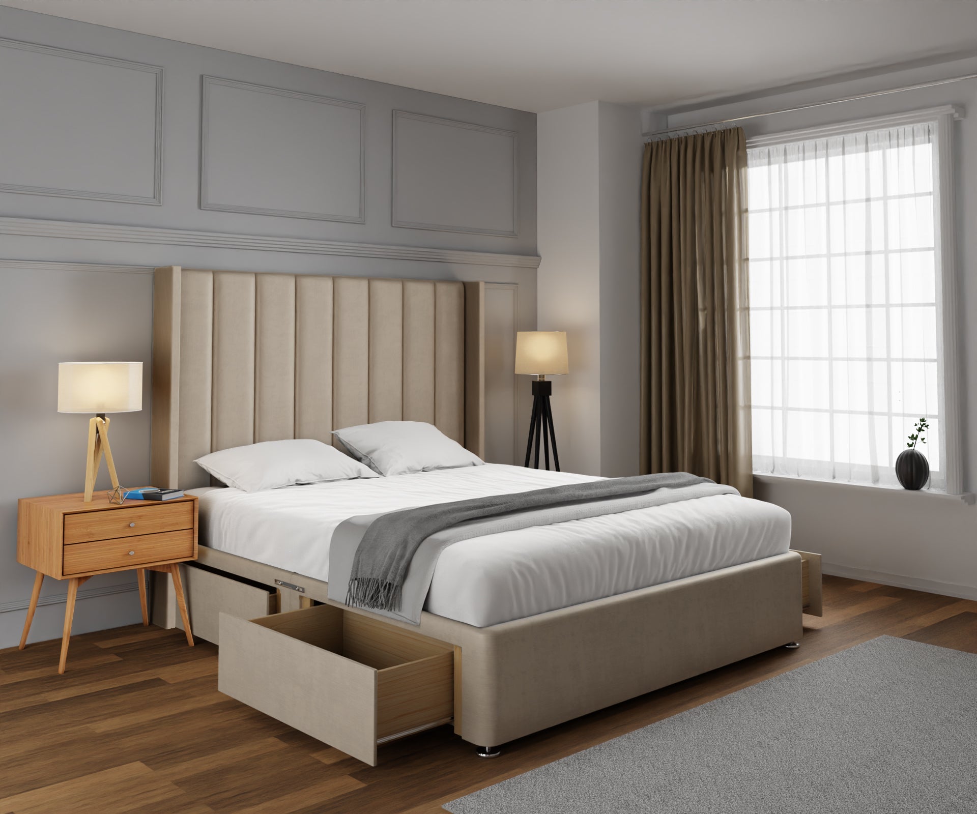 Amelia Line Winged Divan Bed Set
