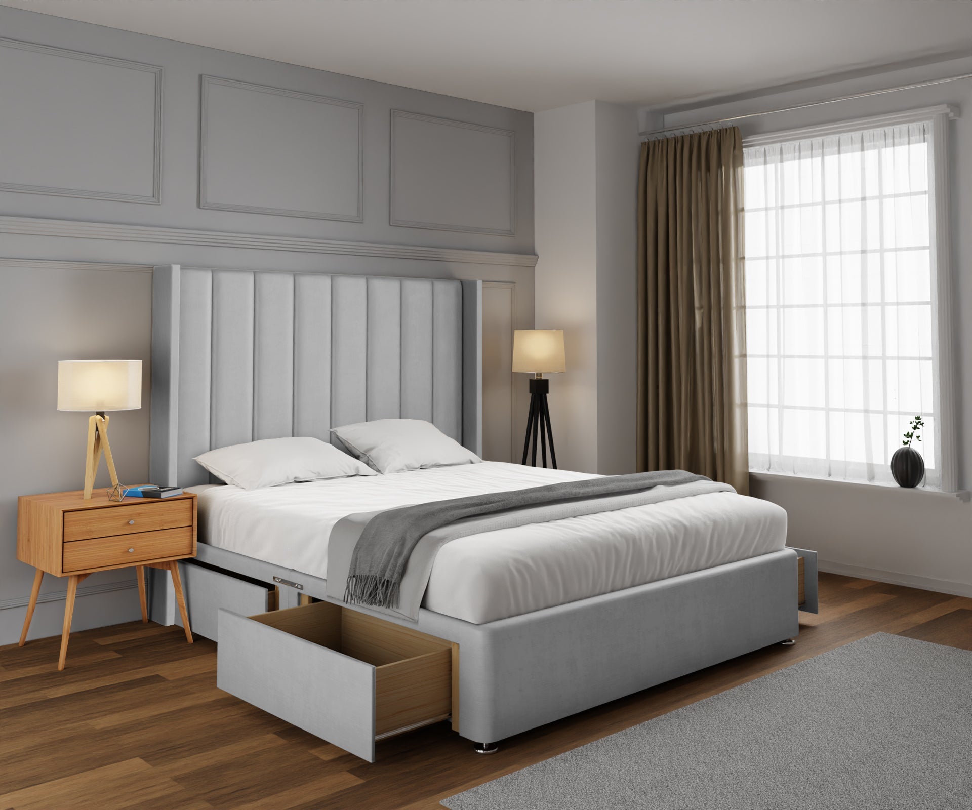 Amelia Line Winged Divan Bed Set
