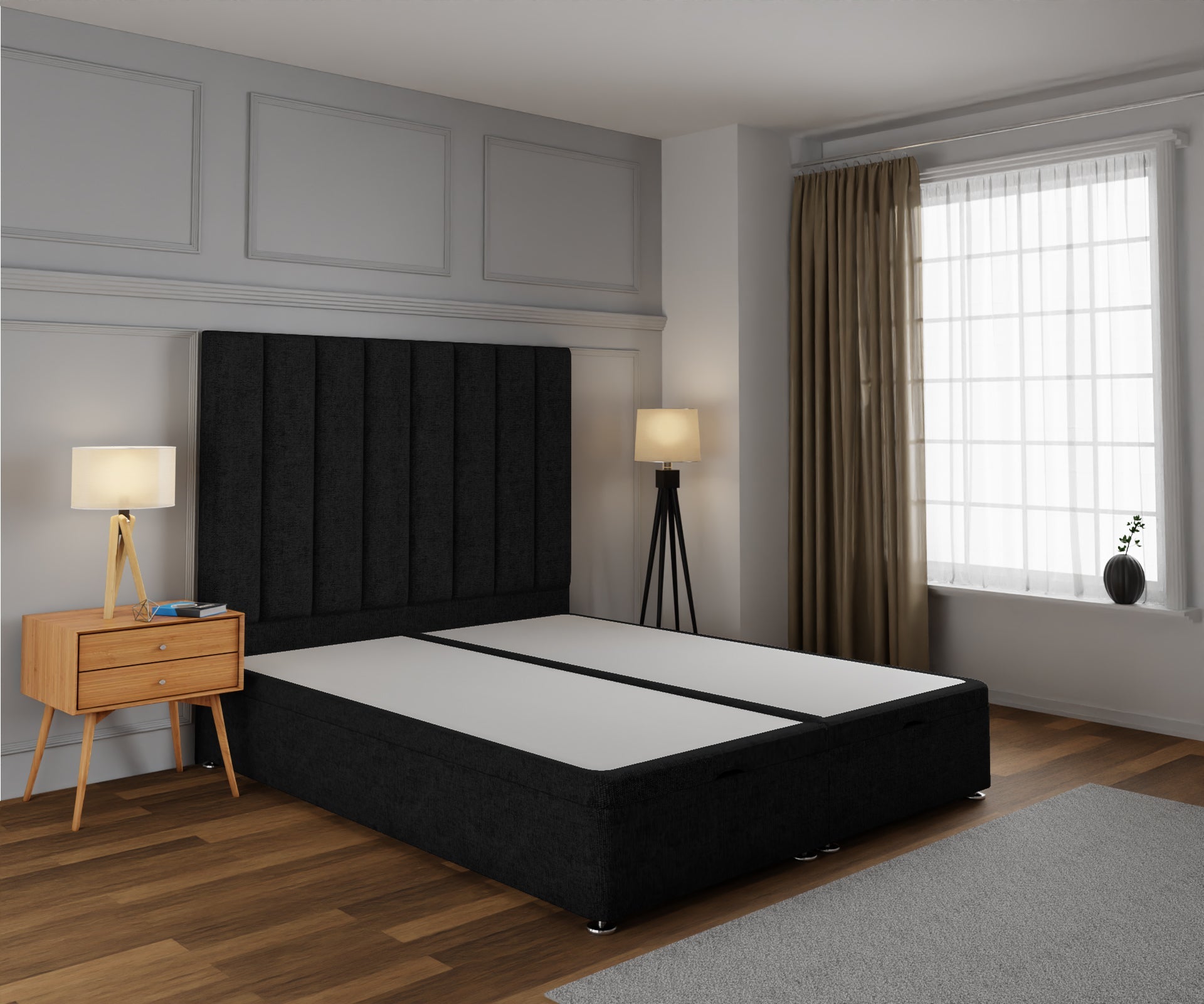 Amelia Petite Line Ottoman Storage Divan Bed Base With Headboard
