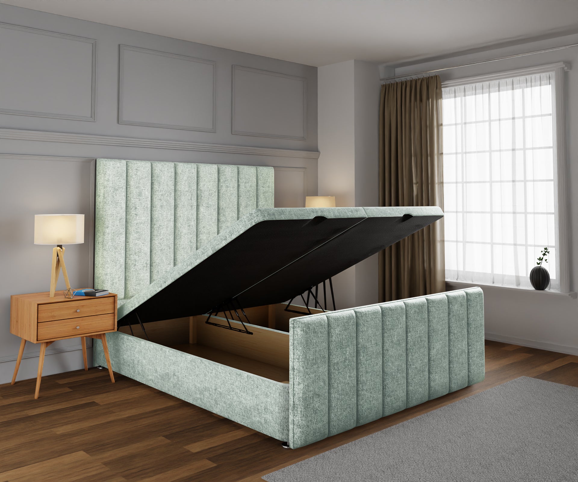Amelia Petite Line Ottoman Storage Divan Bed Base And Headboard With Footboard
