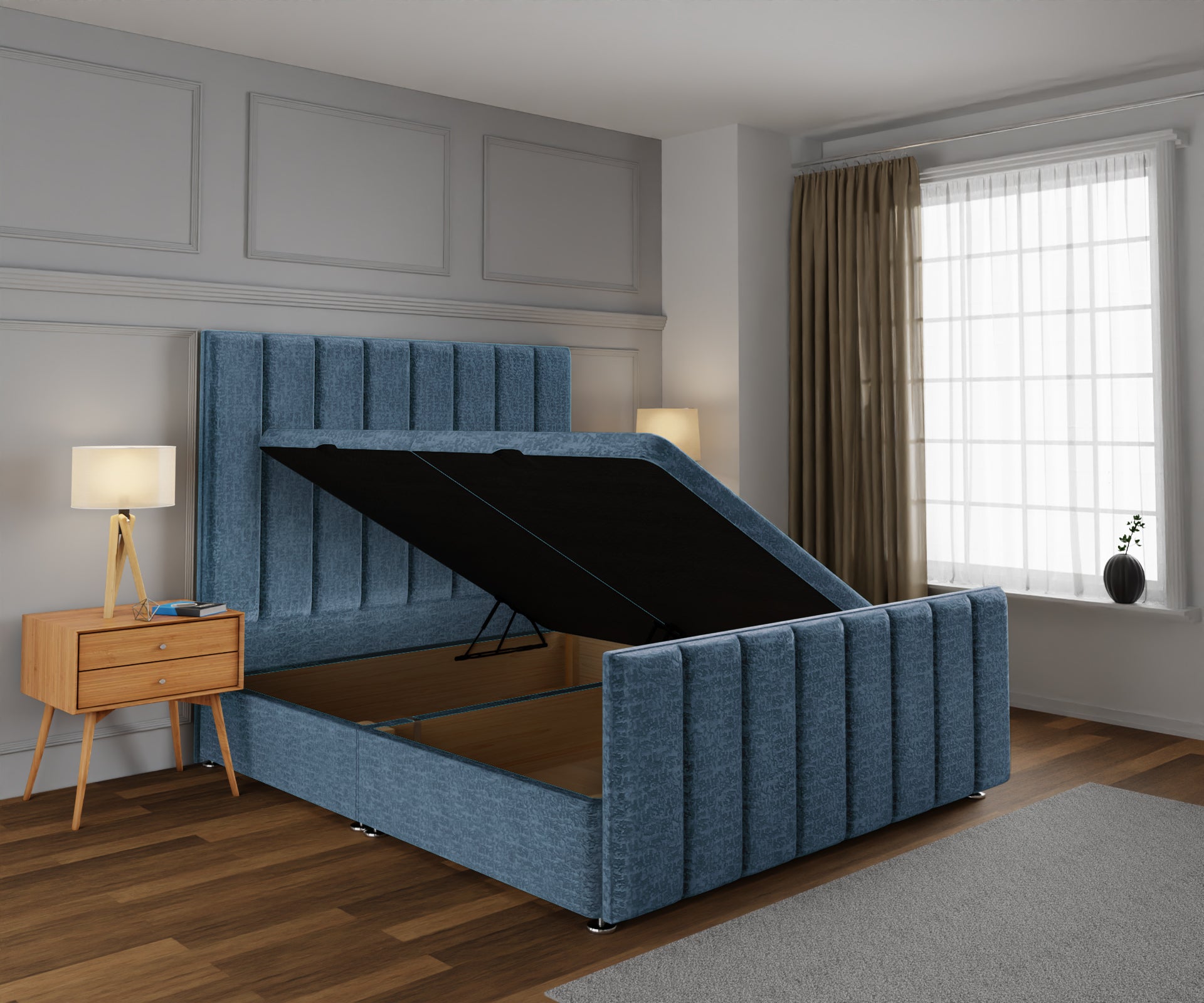 Amelia Petite Line Ottoman Storage Divan Bed Base And Headboard With Footboard
