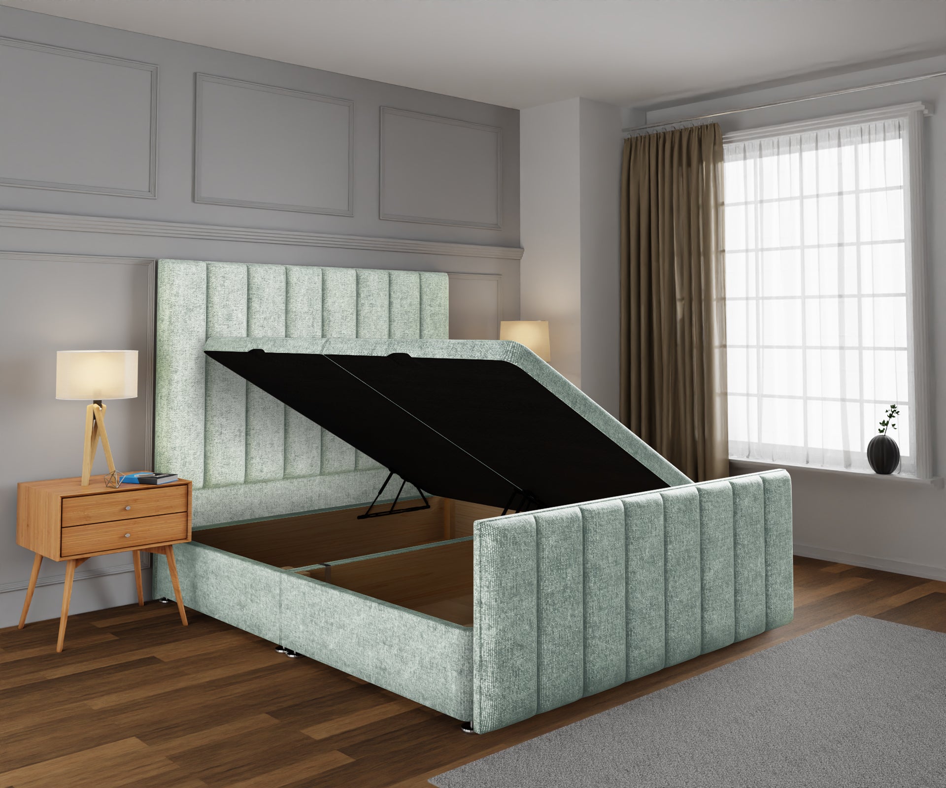Amelia Petite Line Ottoman Storage Divan Bed Base And Headboard With Footboard