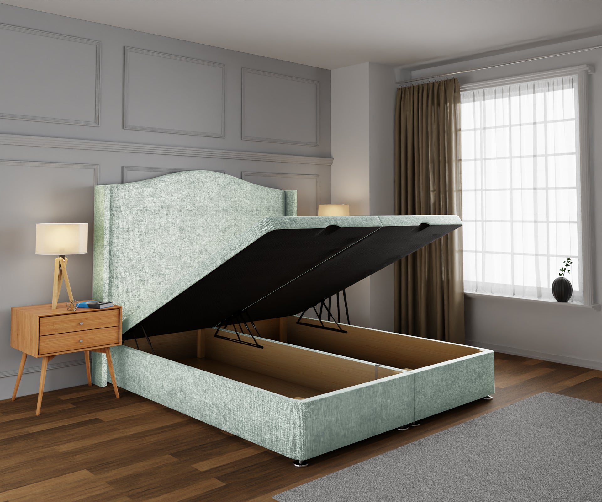 Arabella Winged Ottoman Storage Divan Bed Base With Headboard