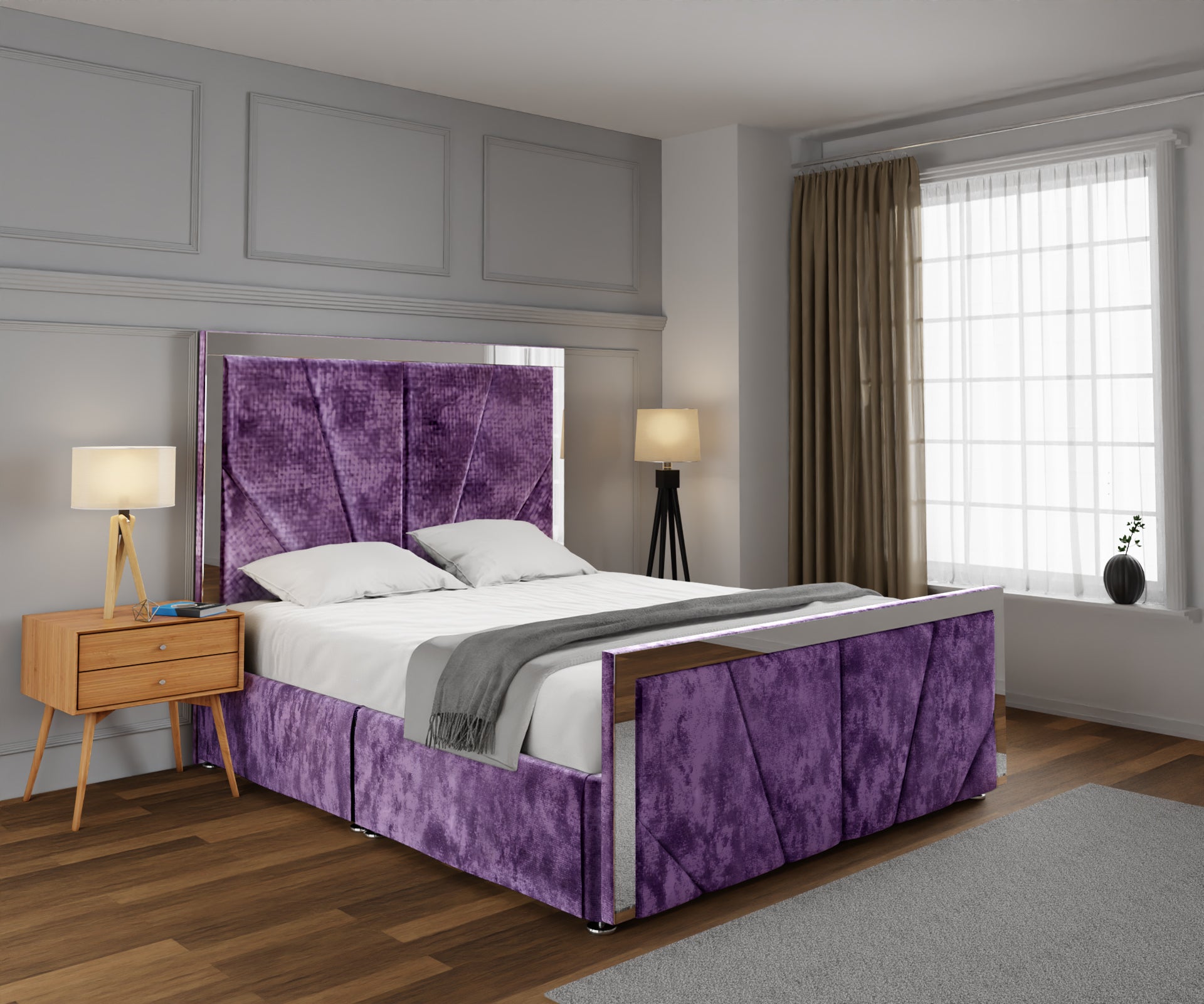 Chelsea Horizon Mirrored Open Storage Bed Set With Footboard