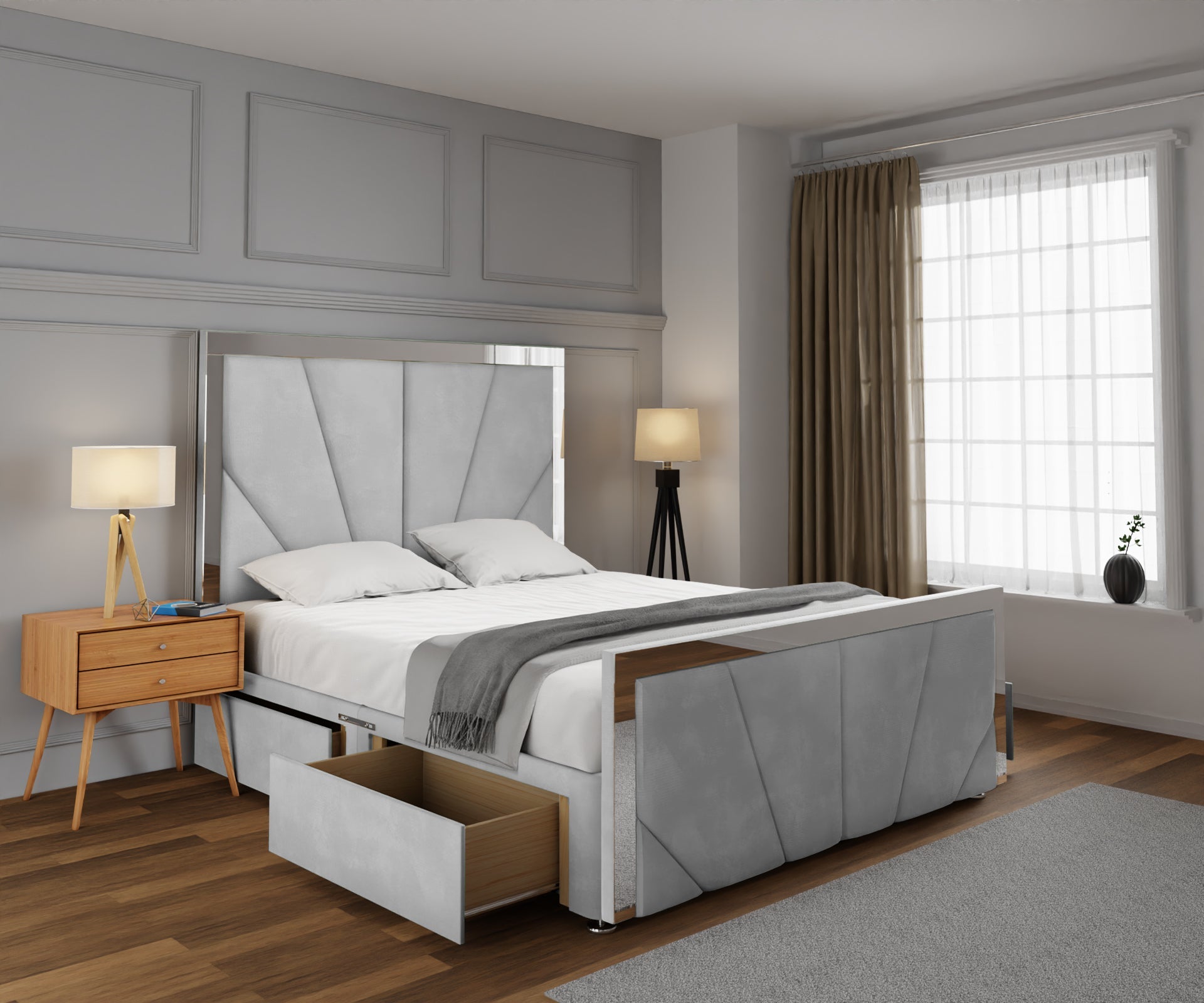 Chelsea Horizon Mirrored Divan Bed Set With Footboard