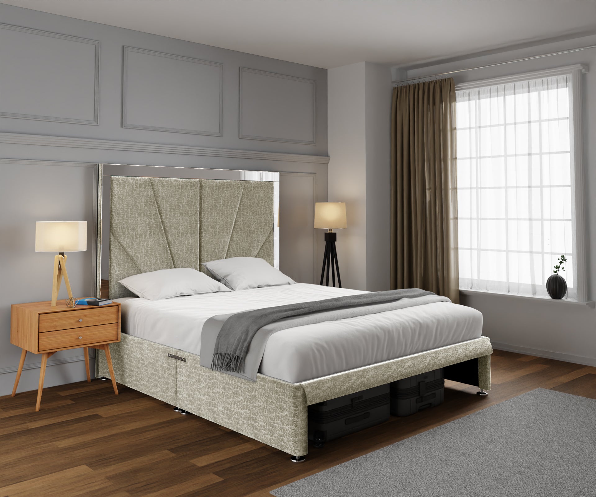 Chelsea Horizon Mirrored Open Storage Divan Bed Set