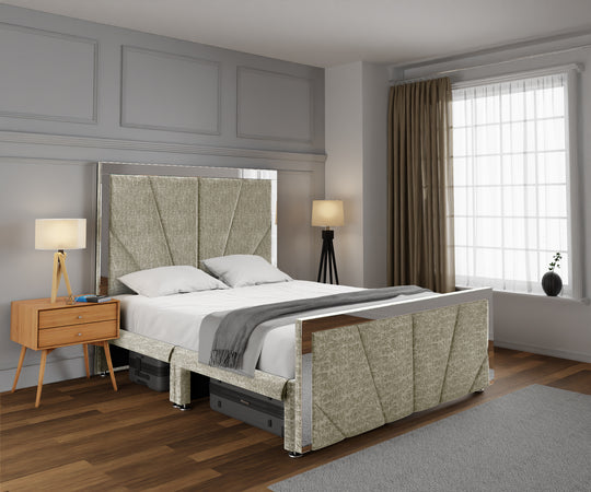 Chelsea Horizon Mirrored Open Storage Bed Set With Footboard