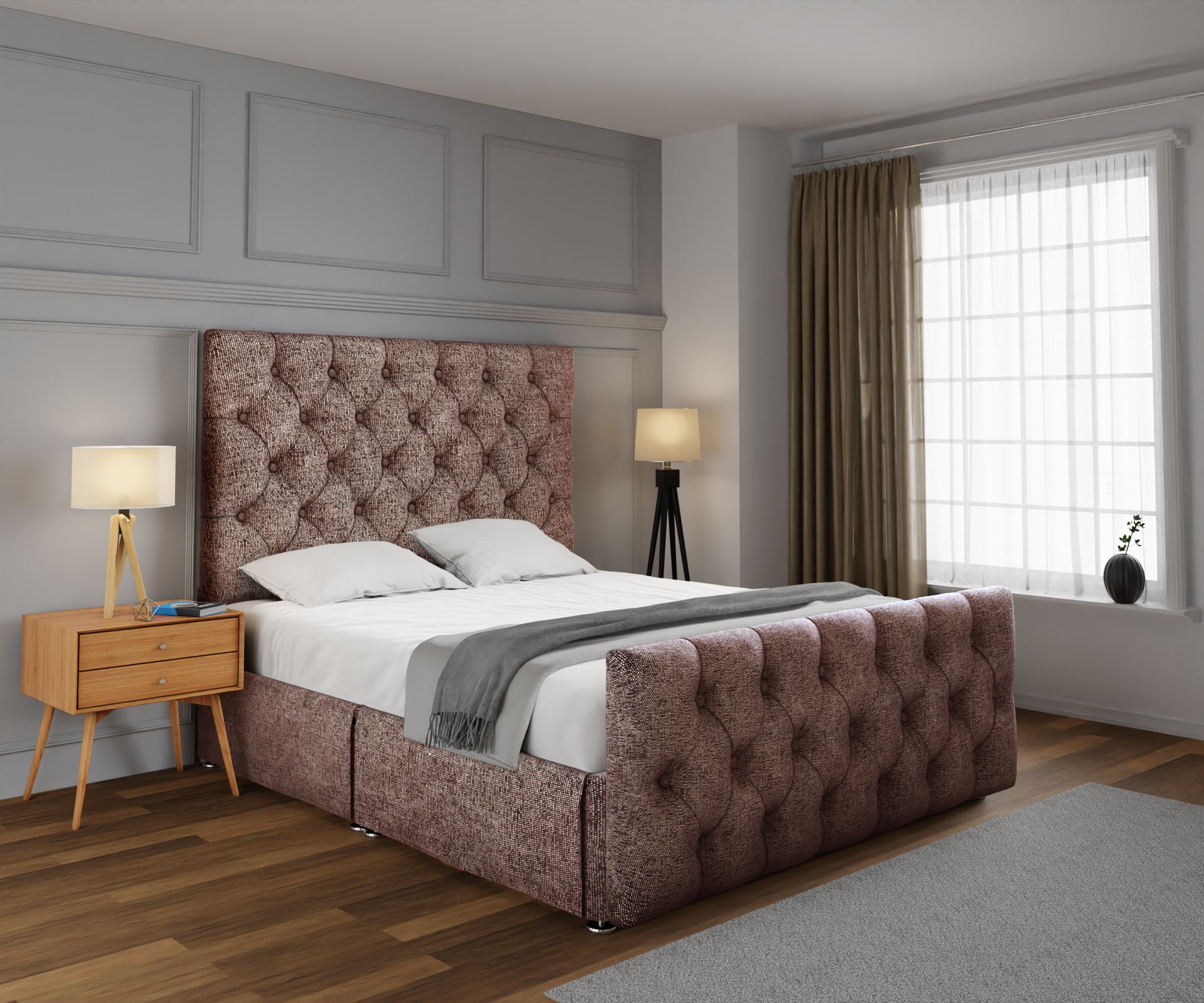 Chesterfield Open Storage Divan Bed Set With Footboard