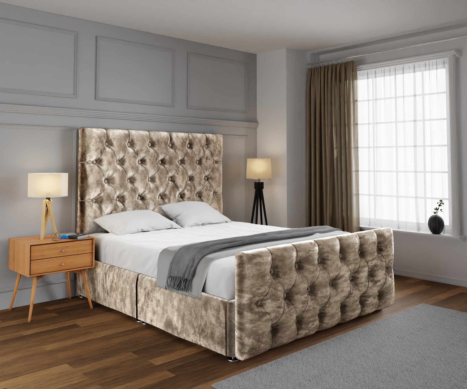 Chesterfield Open Storage Divan Bed Set With Footboard