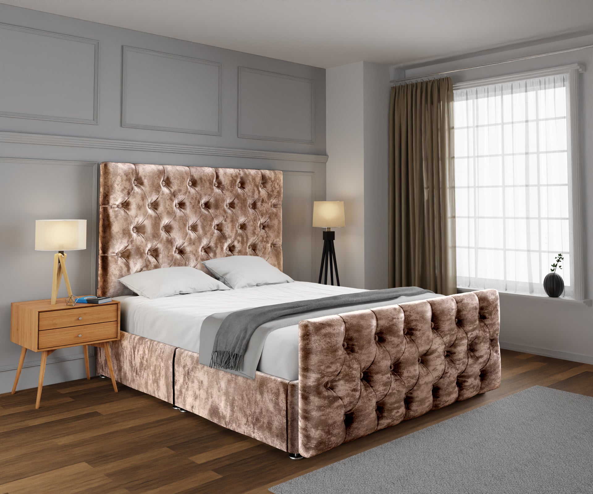 Chesterfield Open Storage Divan Bed Set With Footboard