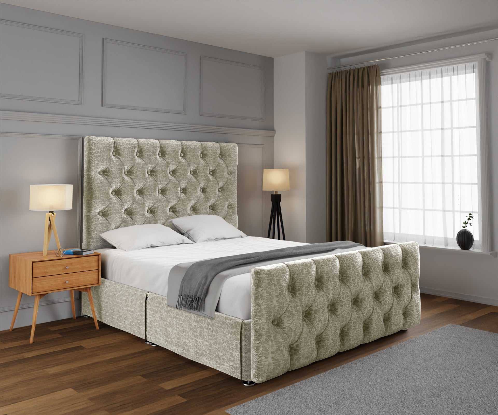 Chesterfield Open Storage Divan Bed Set With Footboard