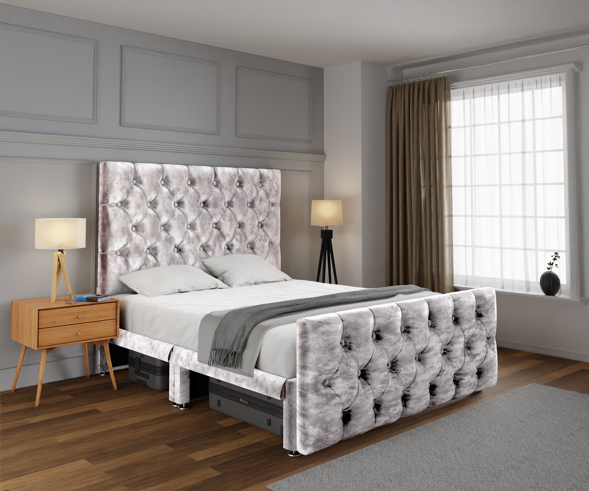 Chesterfield Open Storage Divan Bed Set With Footboard