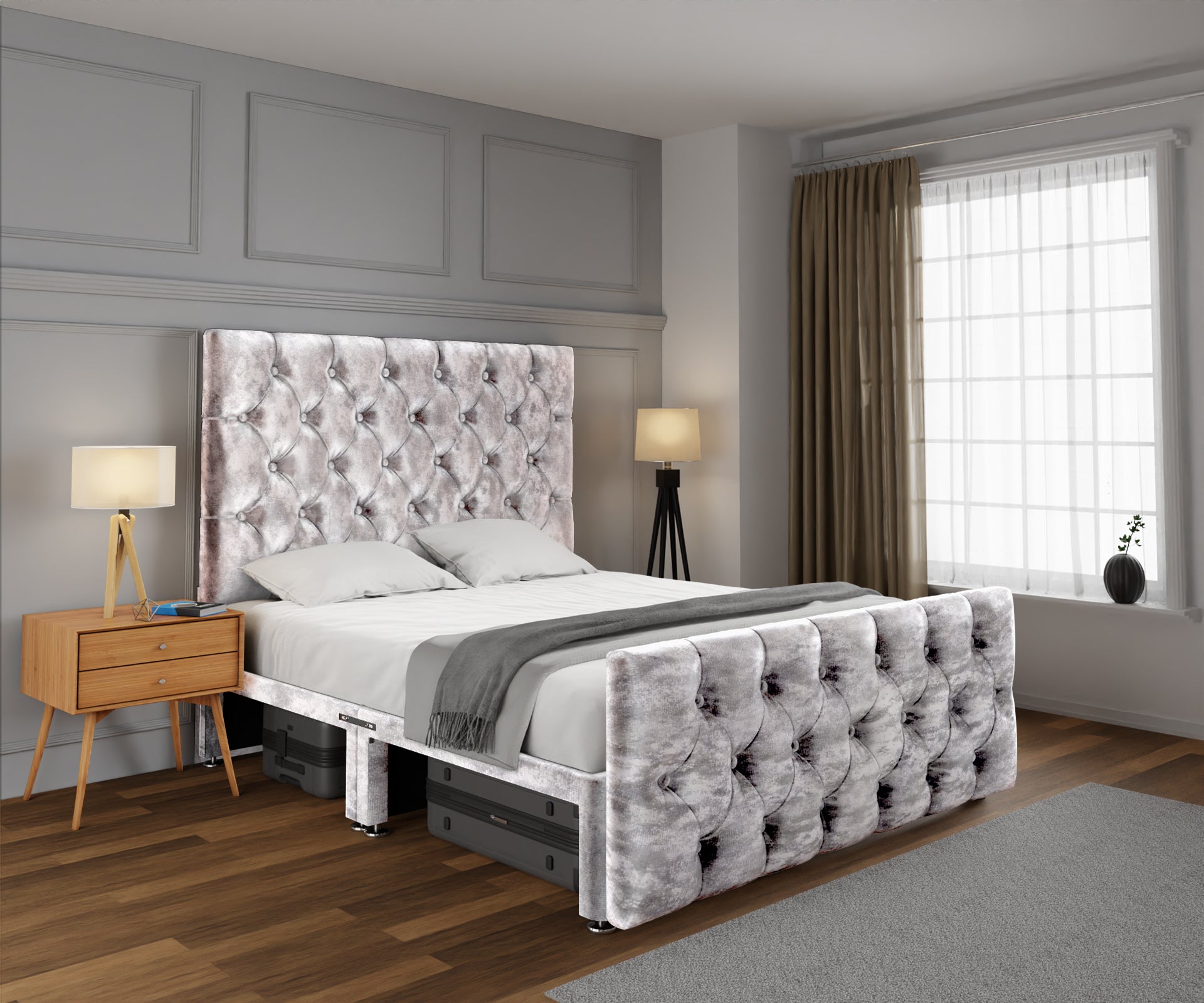 Chesterfield Open Storage Divan Bed Set With Footboard